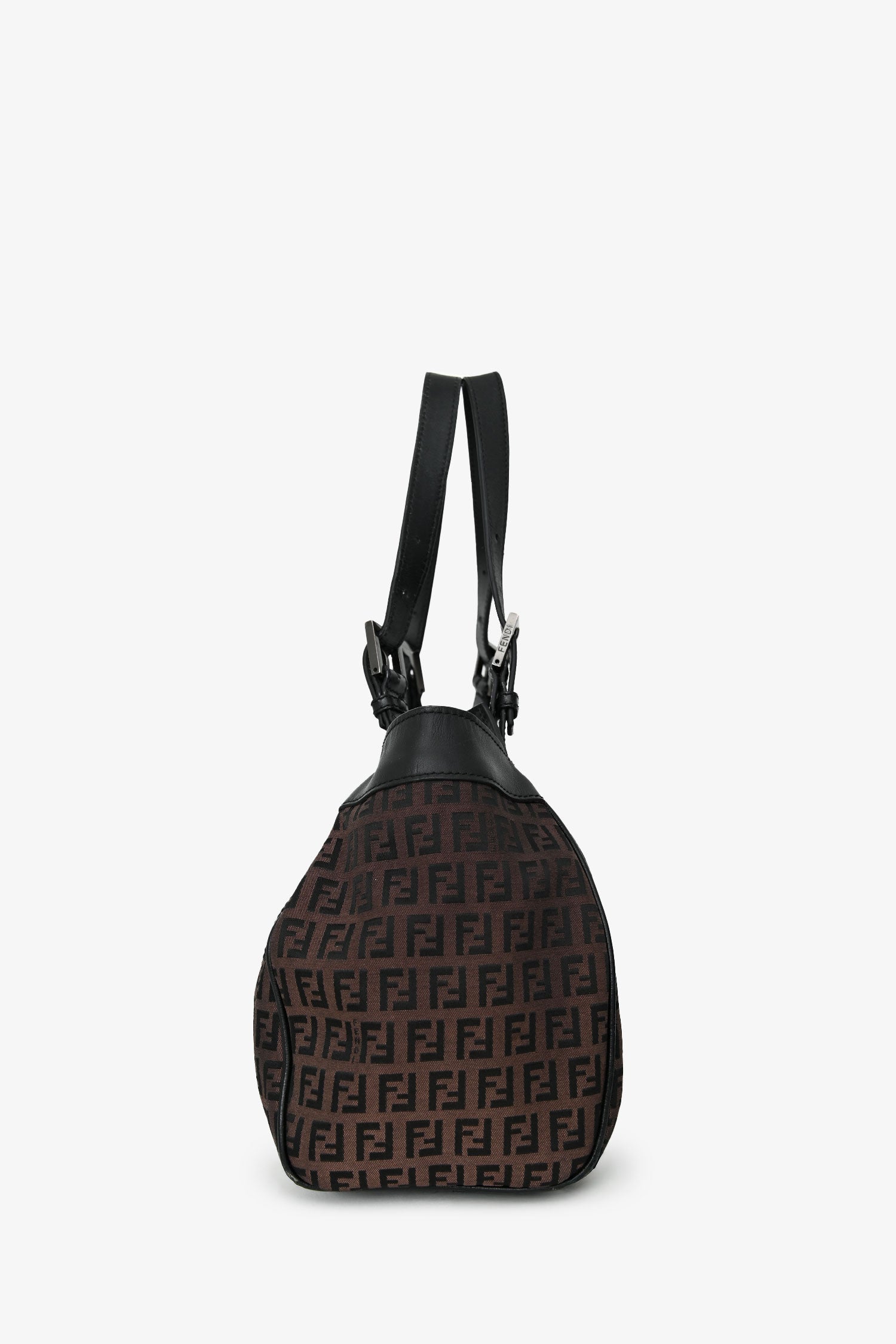 Fendi Zucca Baguette Hobo Bag Canvas Black Brown Shoulder Bag