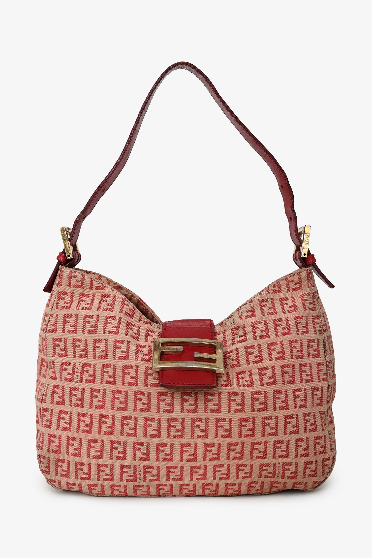 Fendi Ff Zucca Baguette Shoulder Bag Beige Red
