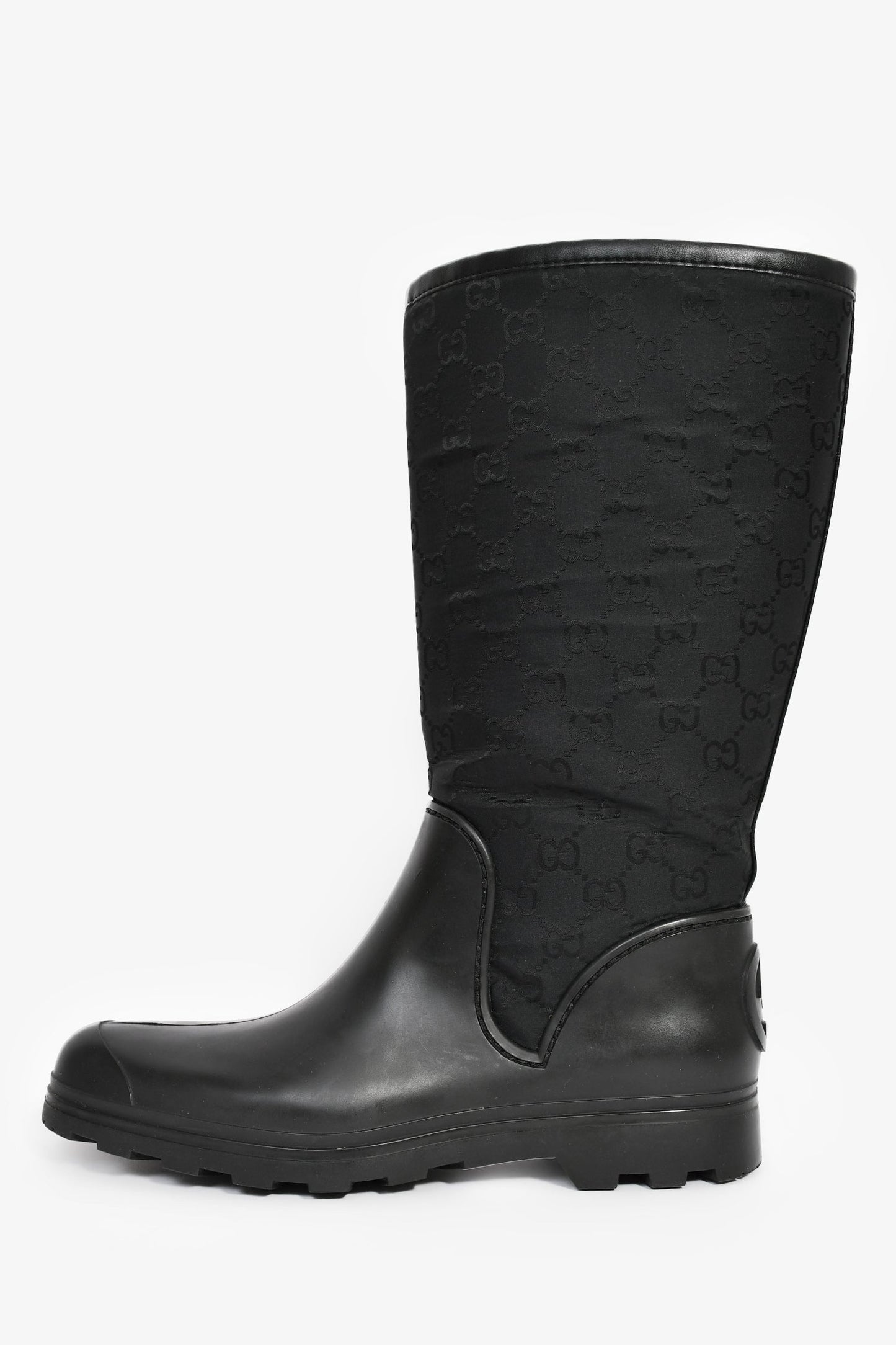 Gucci Black GG Supreme Rubber/Canvas Rain Boots Size 39