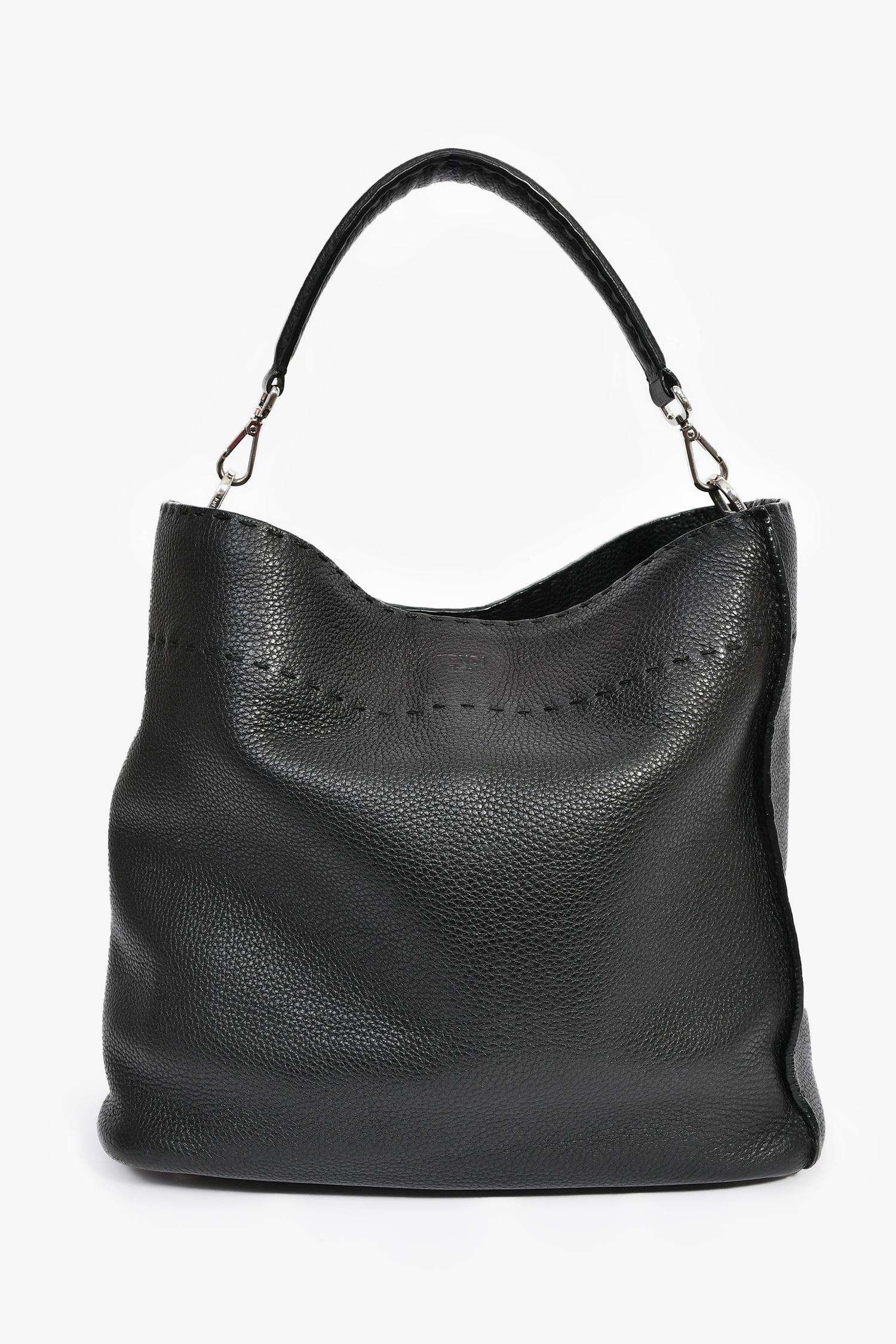 Fendi Bag Selleria Anna with Strap Leather Black Bucket Bucket Bag