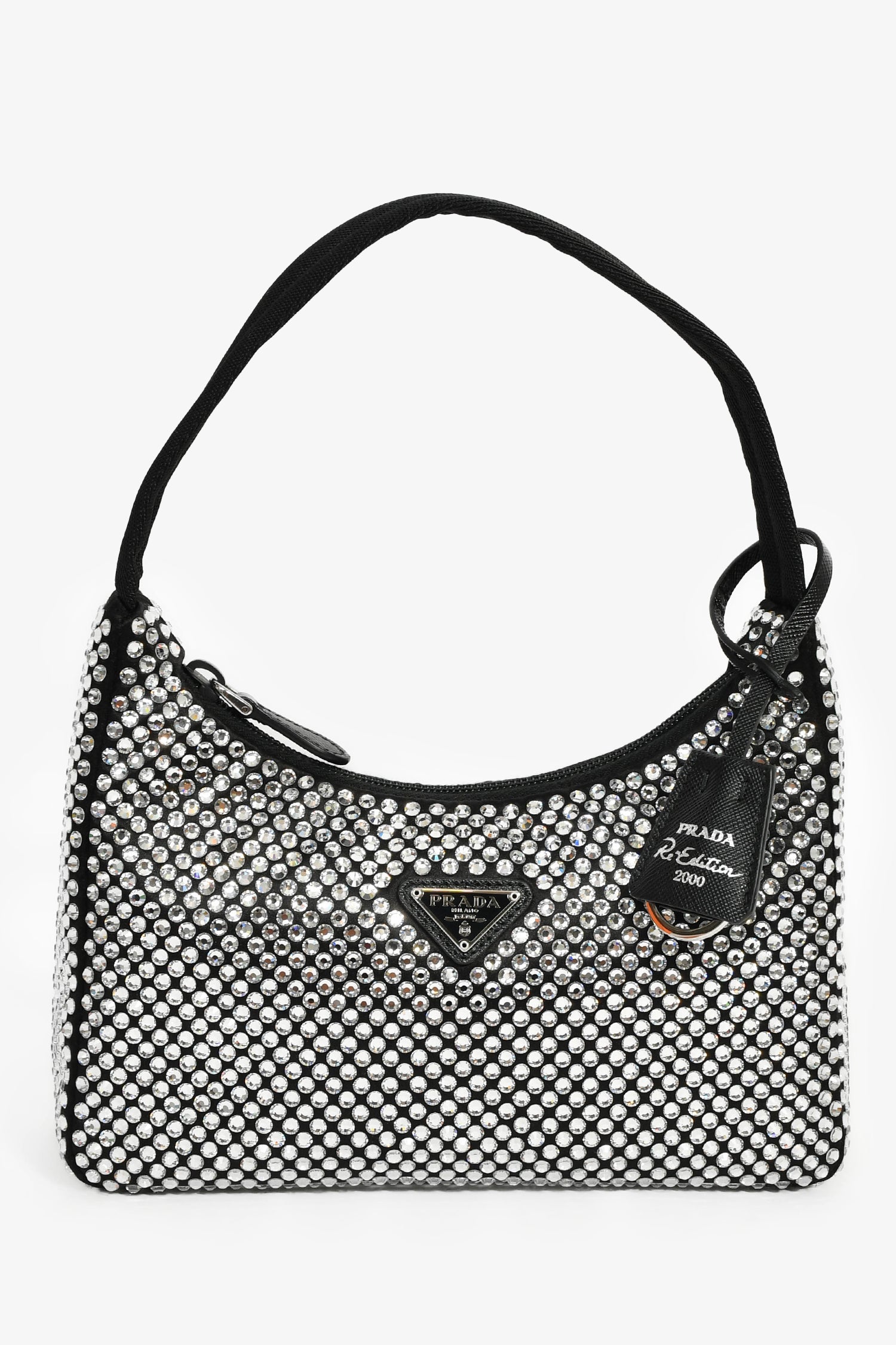 Prada Shoulder Bag Crystal Re-Edition Satin Black Mini