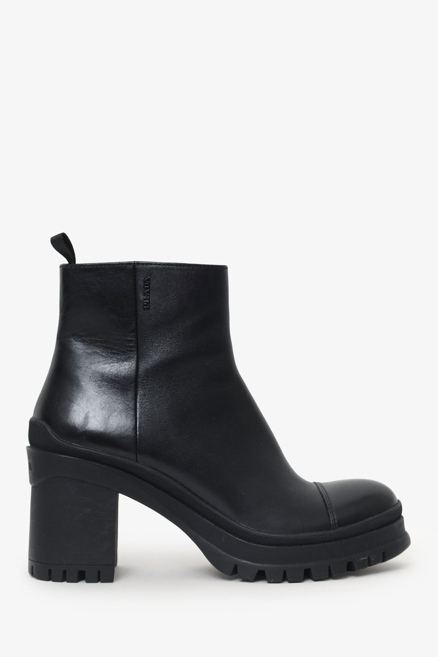 Prada Handbag Chunky Block Heel Boots Leather Black Shoes