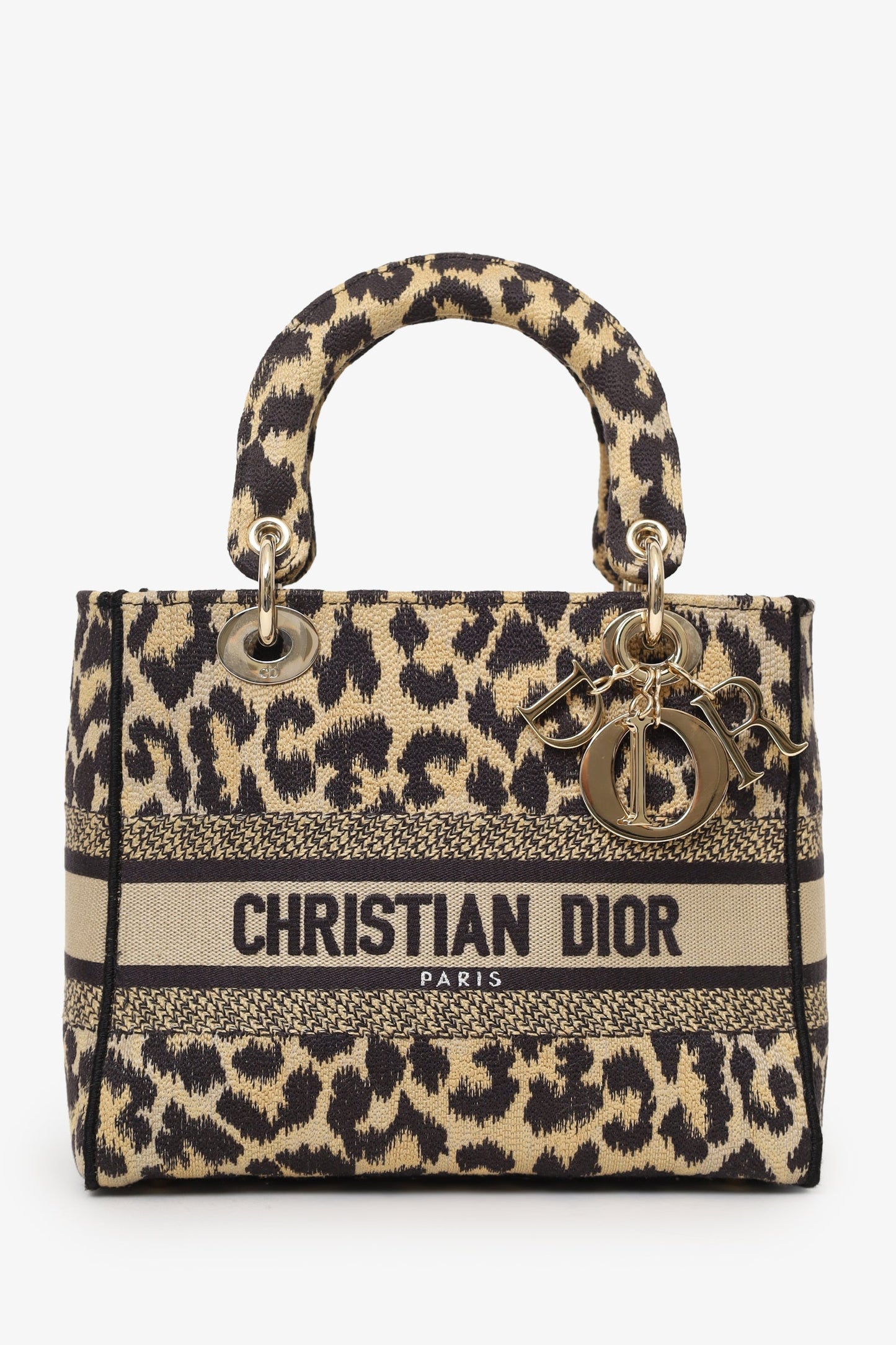 Dior Handbag Christian Leopard Print Lady Bag with Strap Canvas Medium