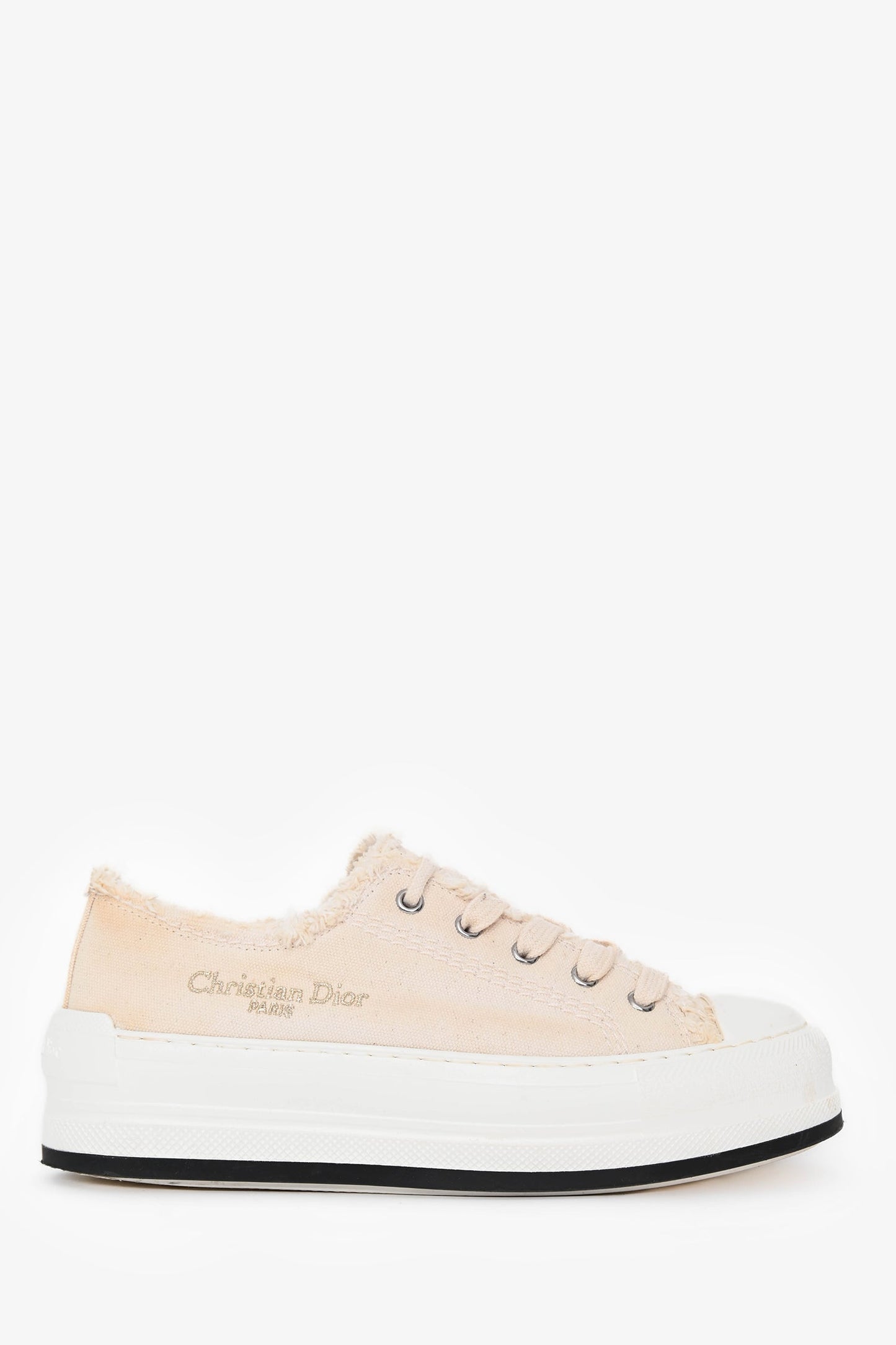 Dior Handbag Christian Frayed Platform Sneakers Canvas Cream Shoes
