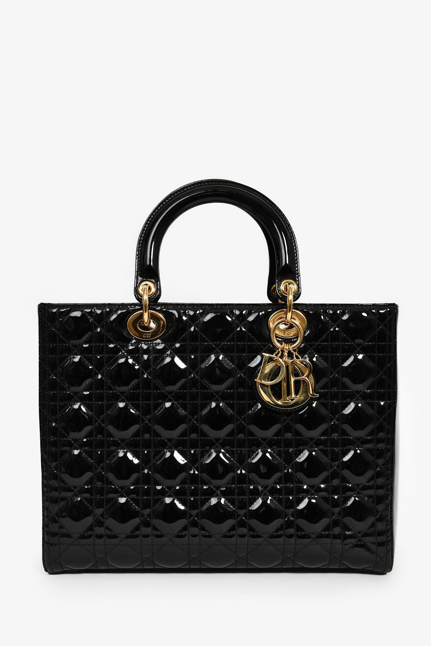 Dior Handbag Christian Lady with Strap Leather Patent Black