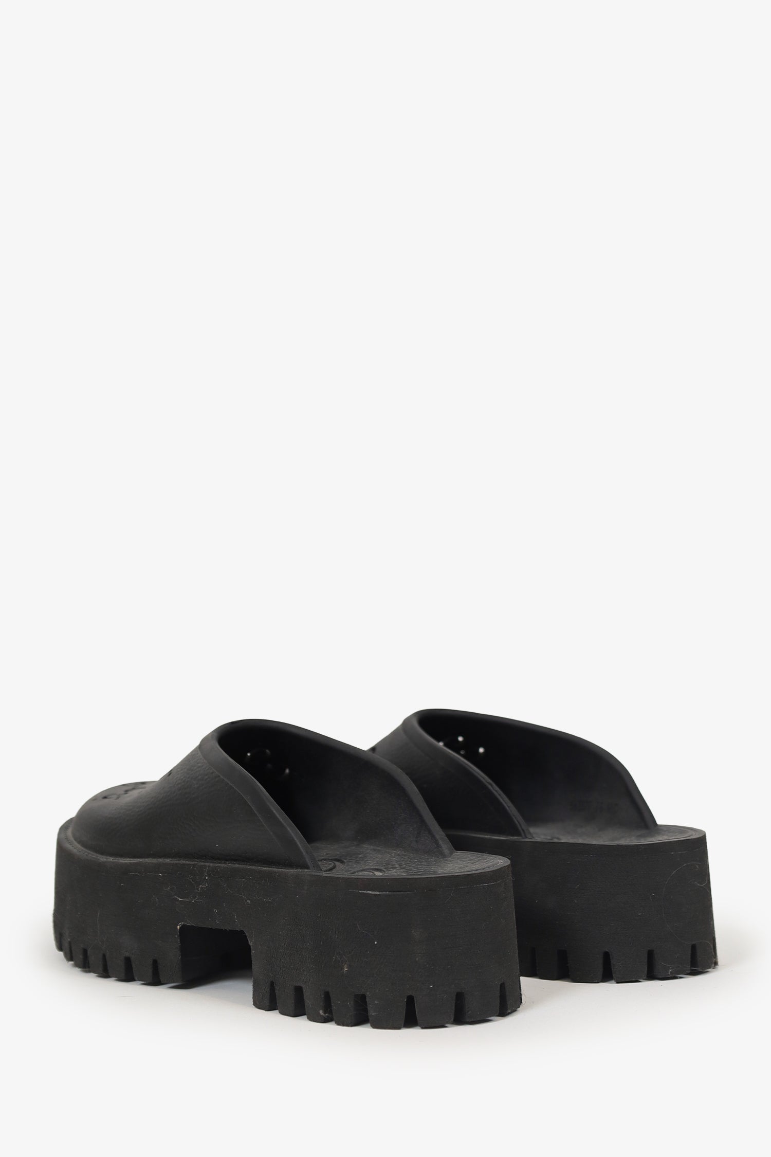 Gucci Black Rubber Perforated 'GG' Chunky Mules Size 38