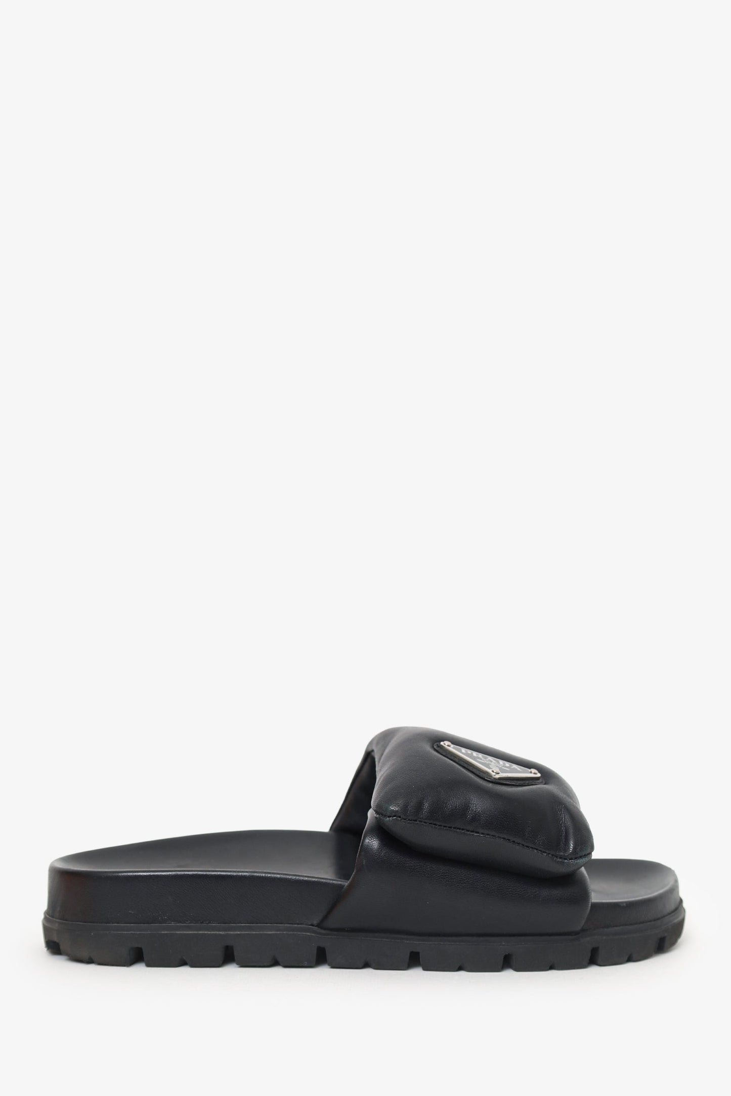 Prada Handbag Padded Triangle Slides Leather Black Shoes