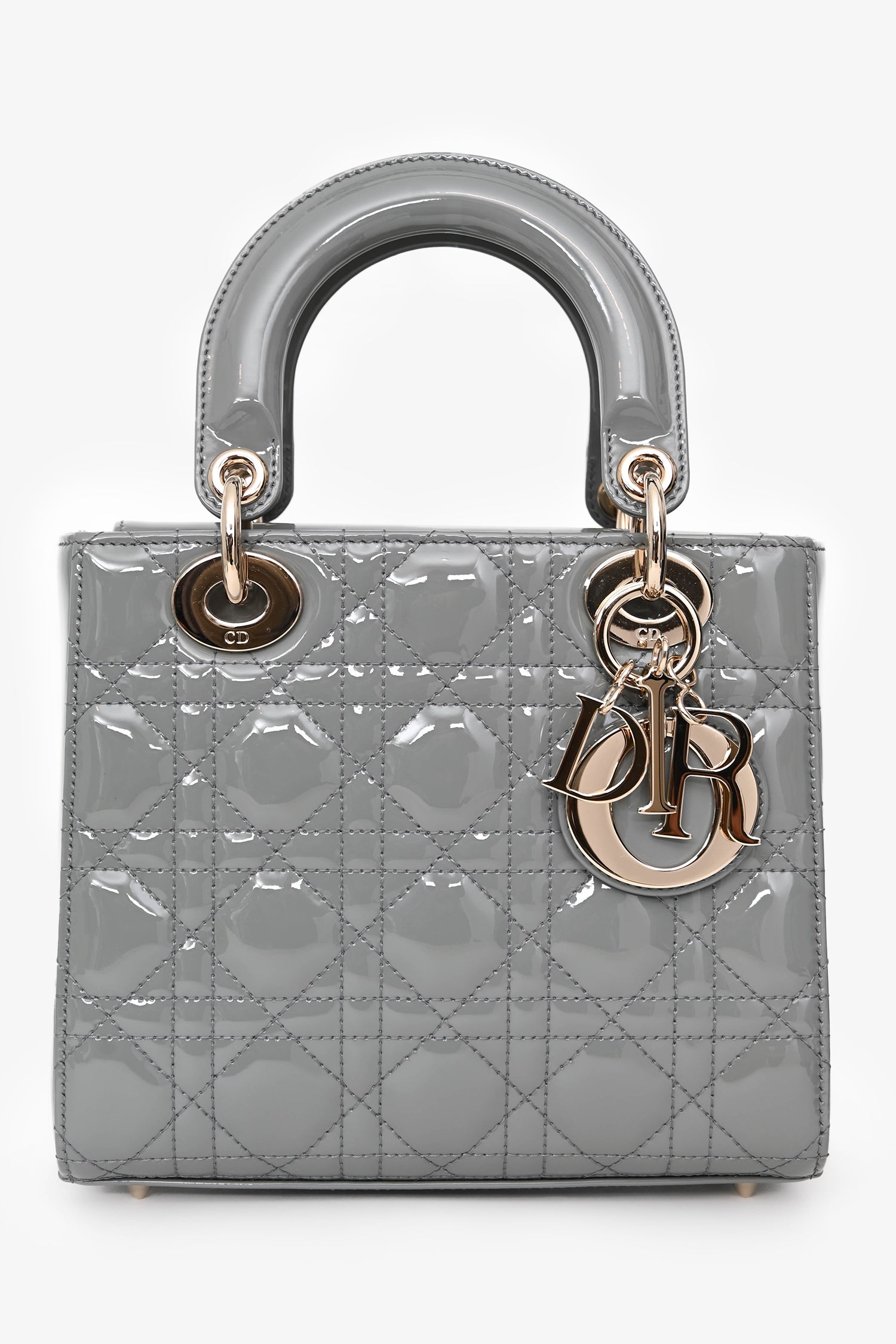 Dior Handbag Christian Grey Lady With Strap Leather Patent Gray