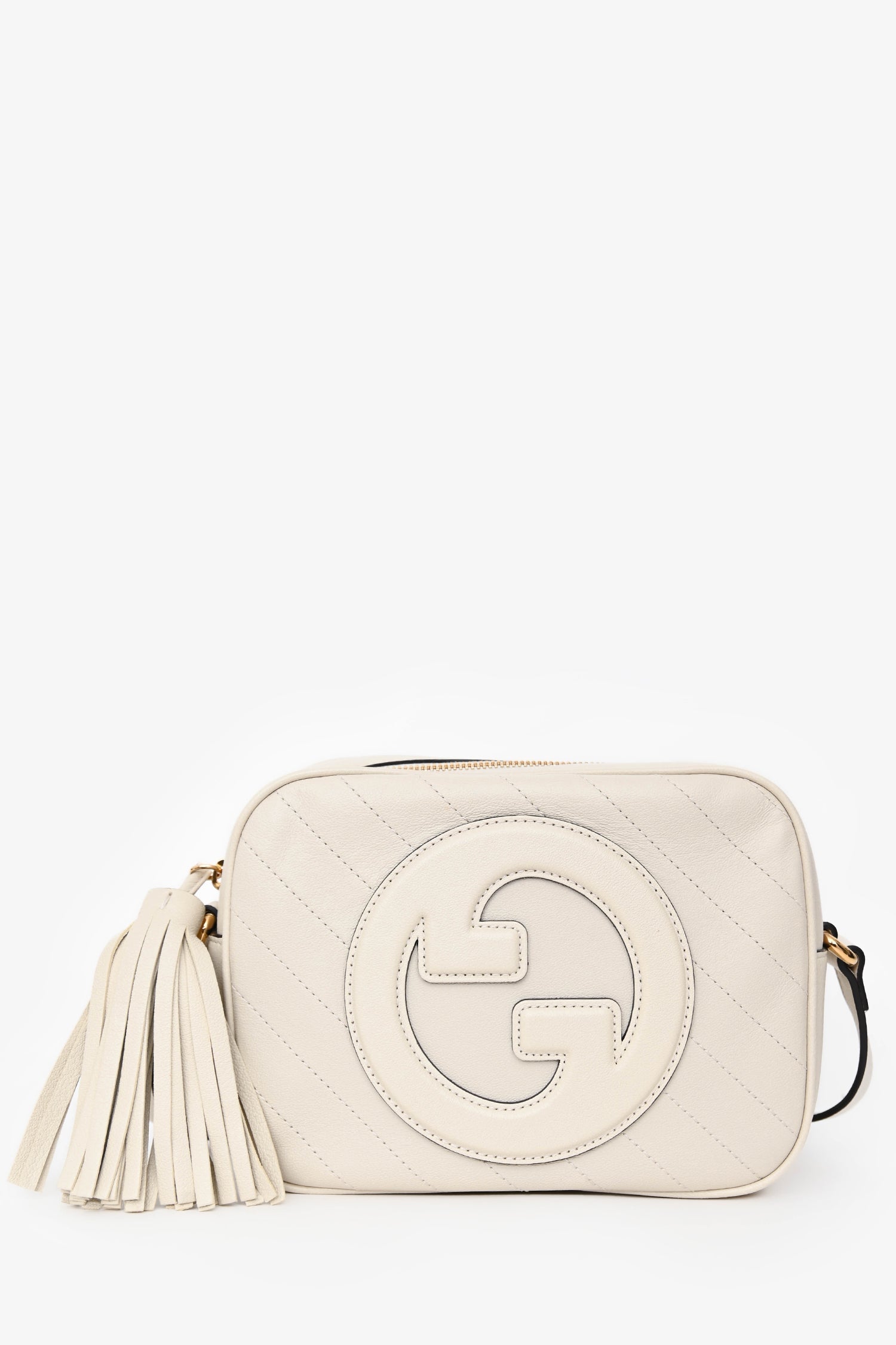 Gucci White Leather Small Logo 'Blondie' Crossbody Camera Bag