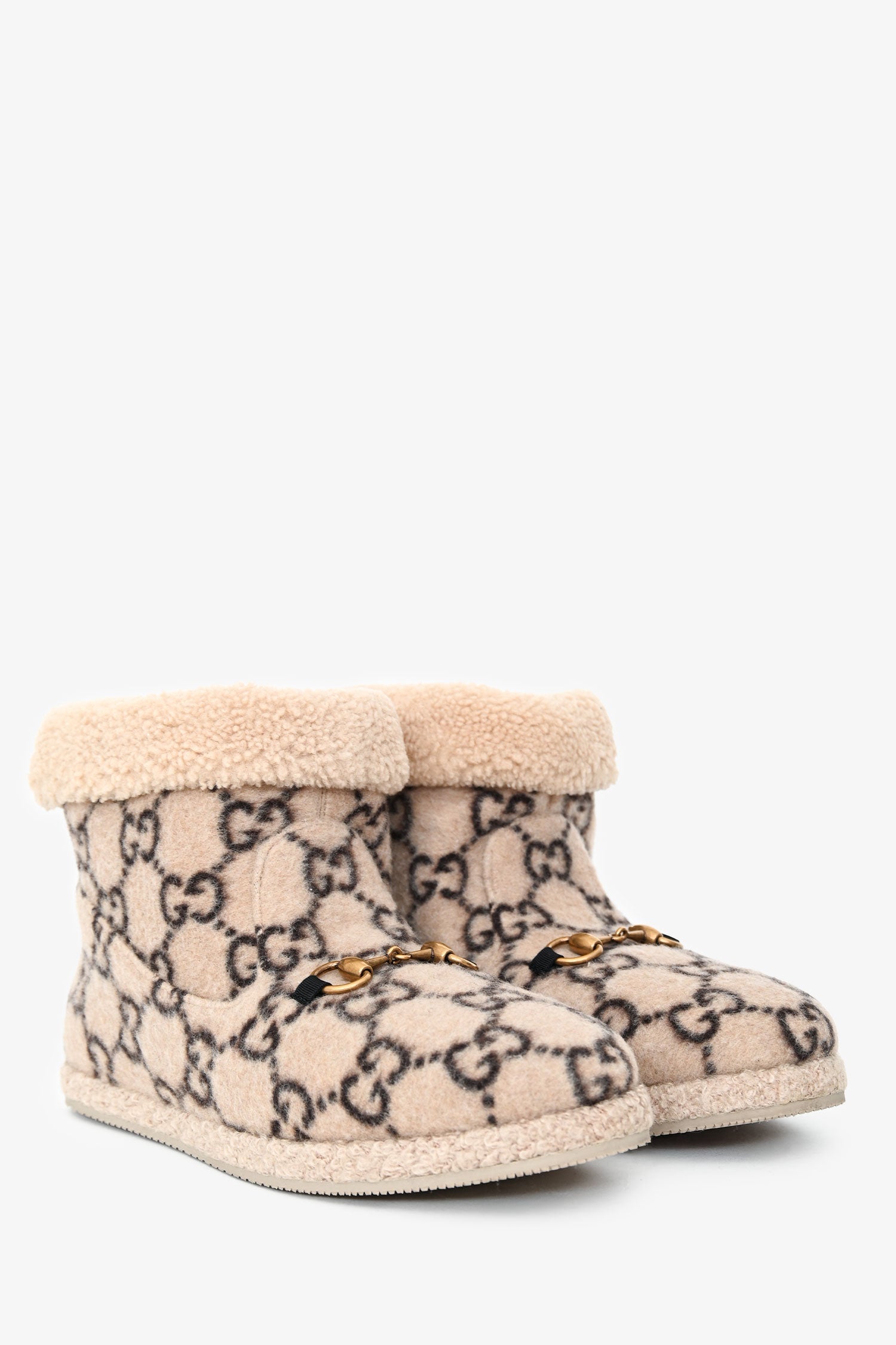 Gucci Beige Wool Monogram Horsebit Boots Size 41