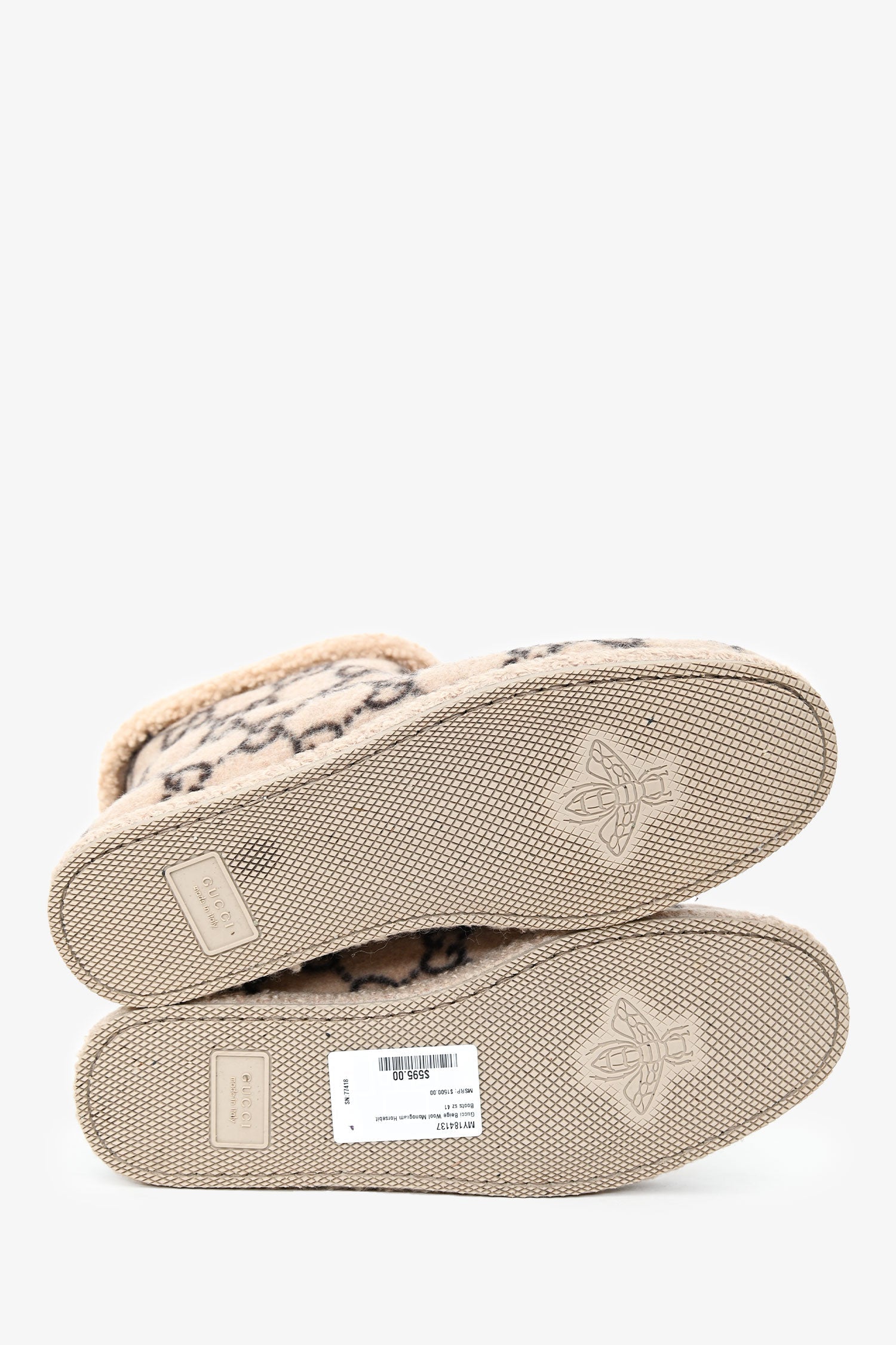 Gucci Beige Wool Monogram Horsebit Boots Size 41