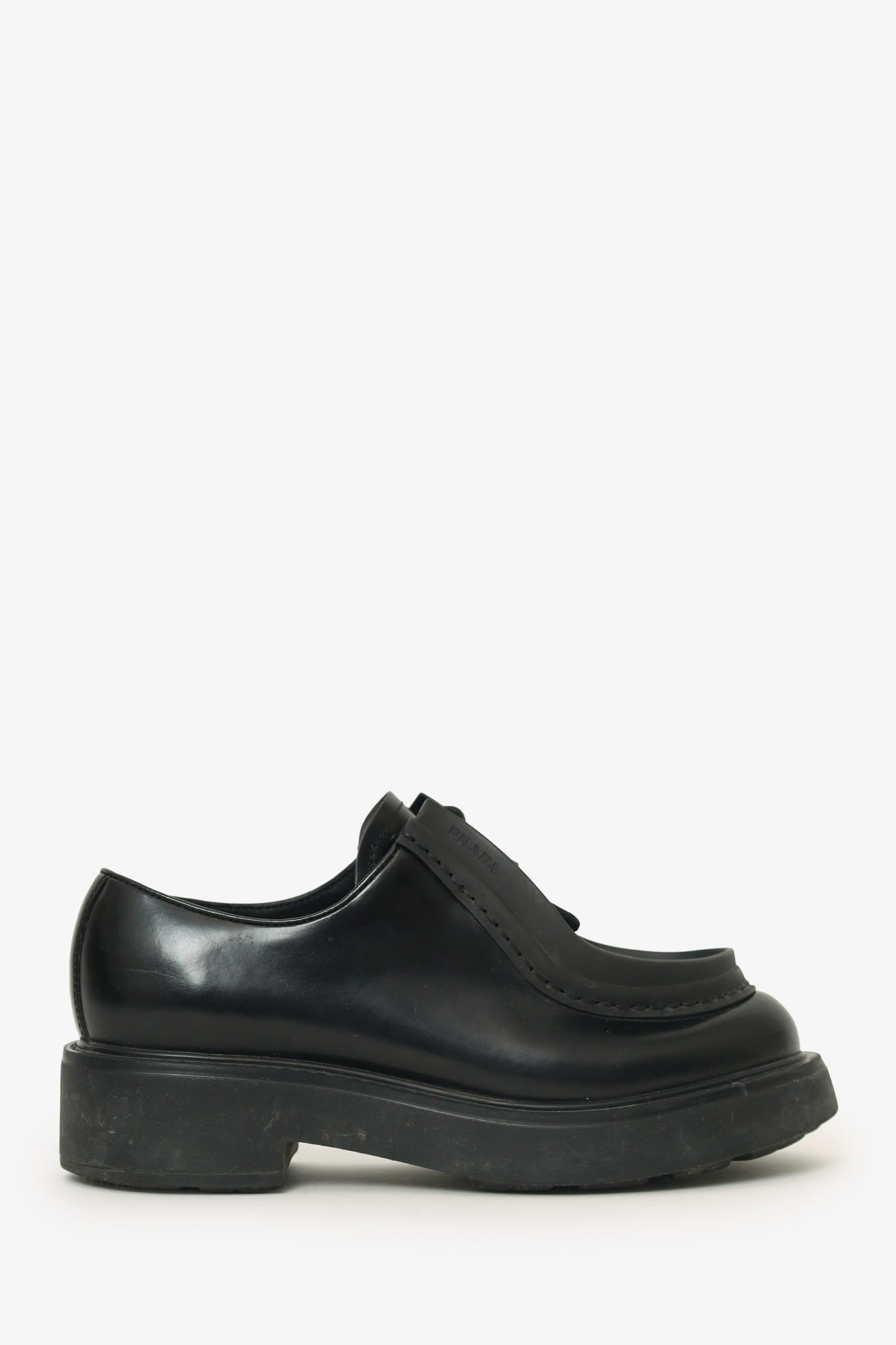 Prada Shoe Chunky Lace Up s Leather Black Shoes