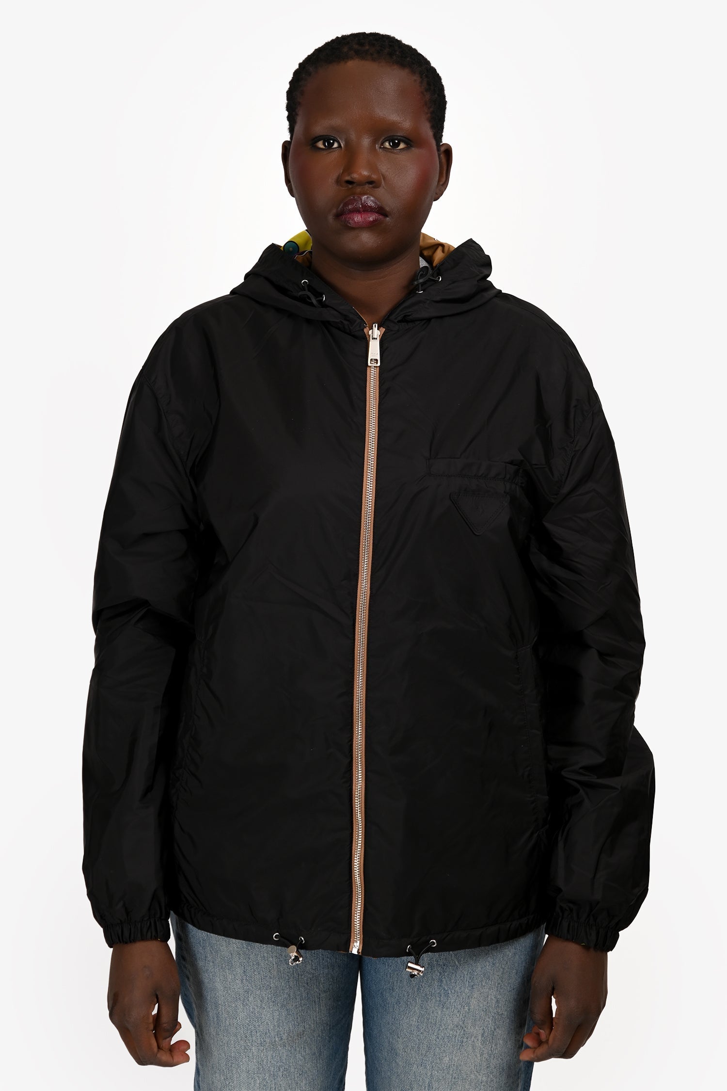 Prada Handbag Patterned Reversible Windbreaker Jacket Black Brown