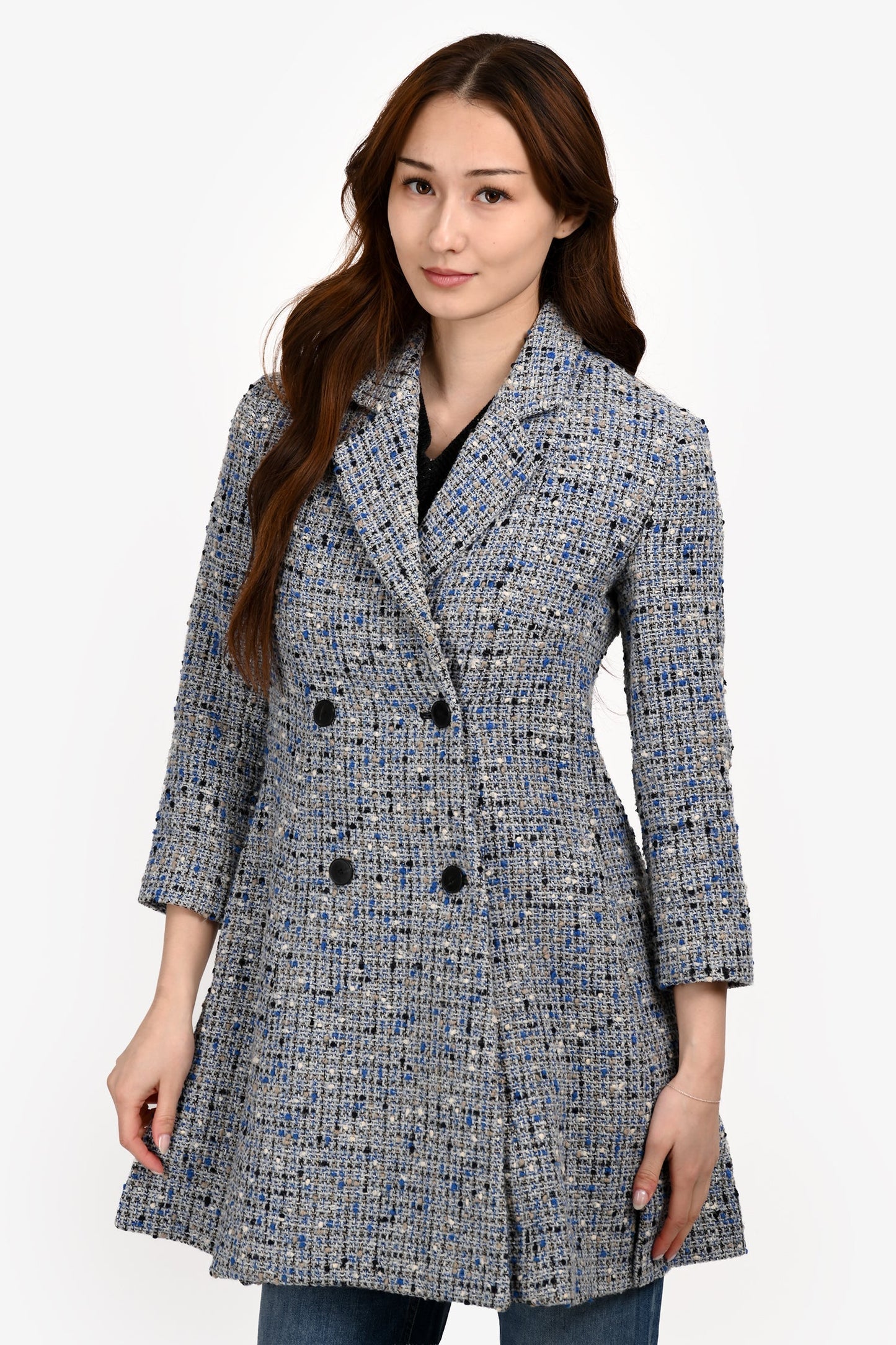 Dior Handbag Christian Wool Double Breasted Tweed Coat Blue