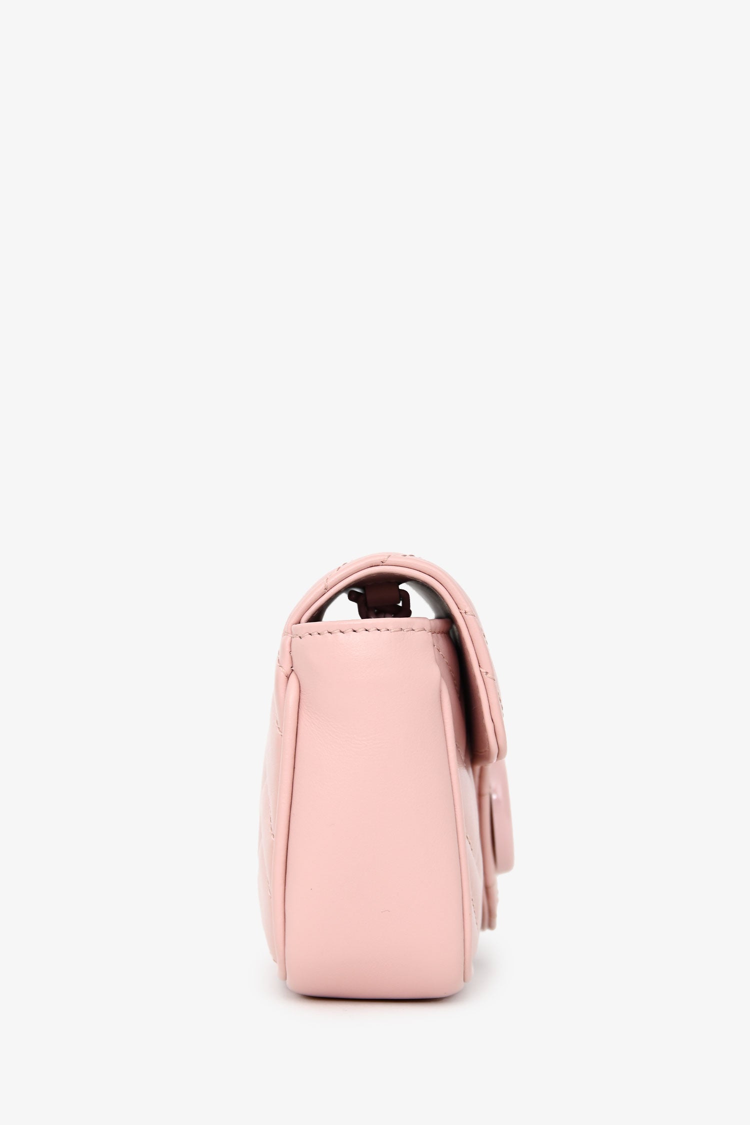 Gucci Perfect Pink Leather Chevron Quilted Super Mini GG Marmont Belt Bag