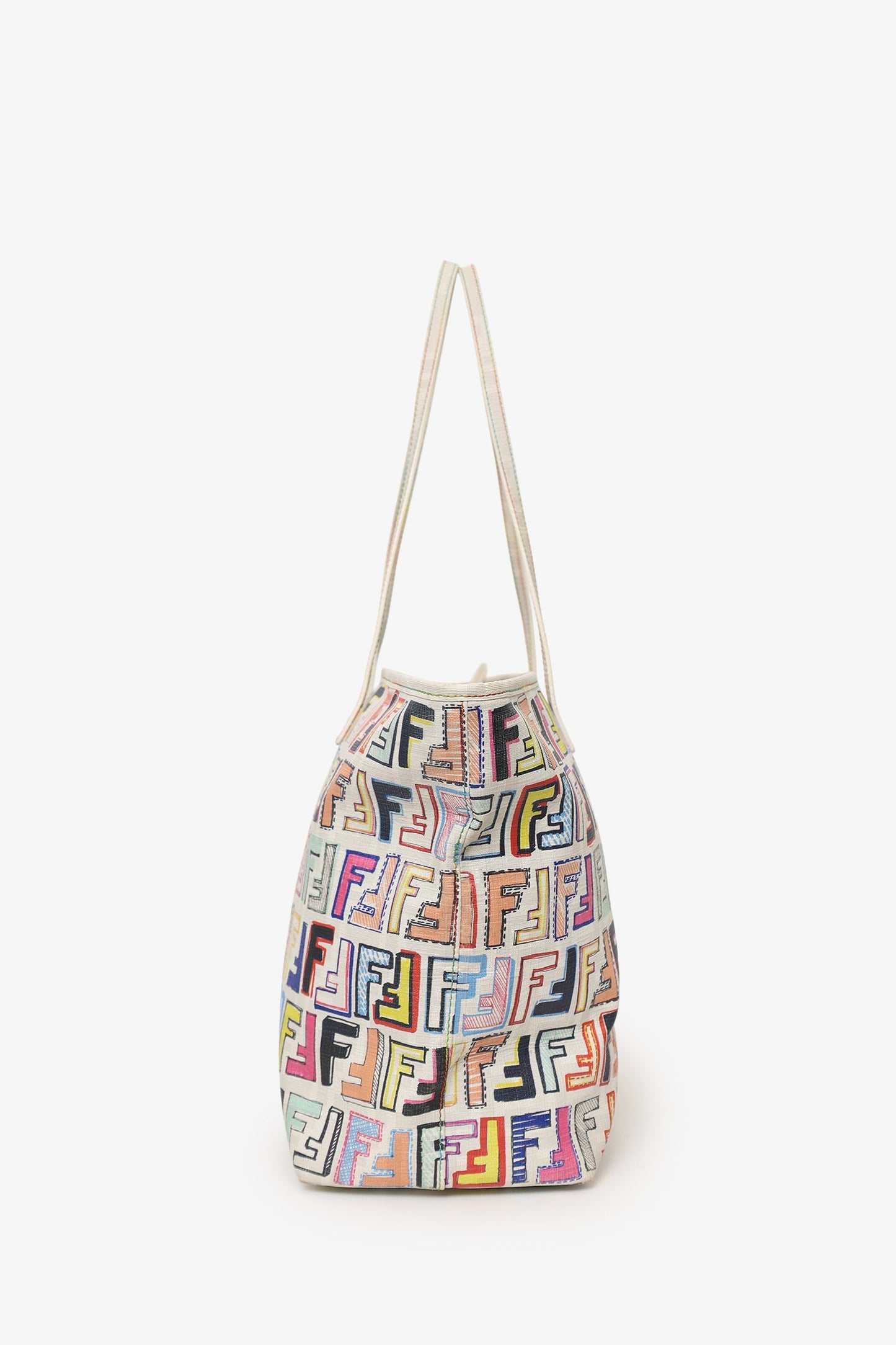 Fendi Multicolour Zucca Spalmati Roll Tote White Tote Bag