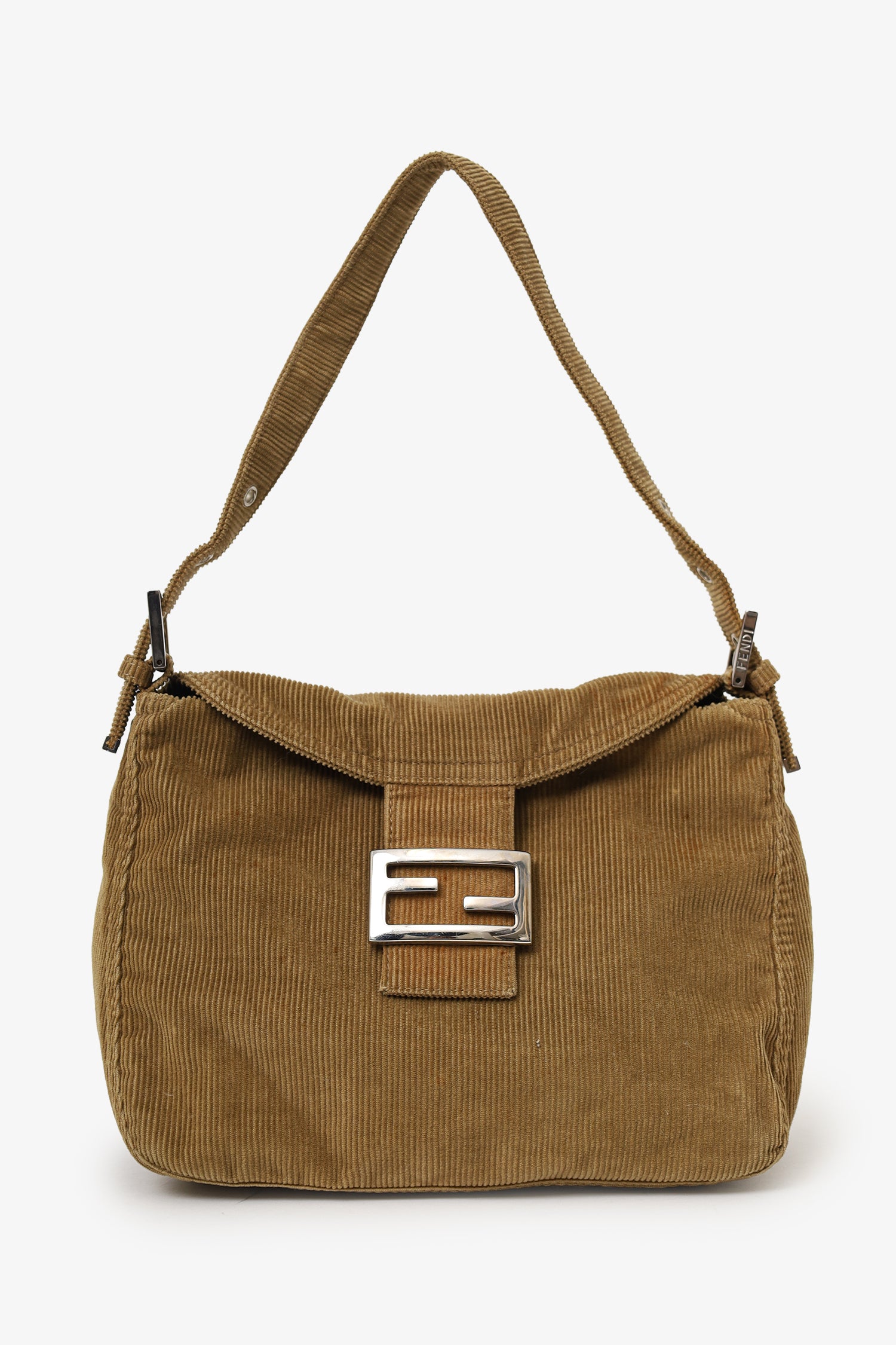 Fendi Corduroy Double Baguette Shoulder Bag Brown Flap