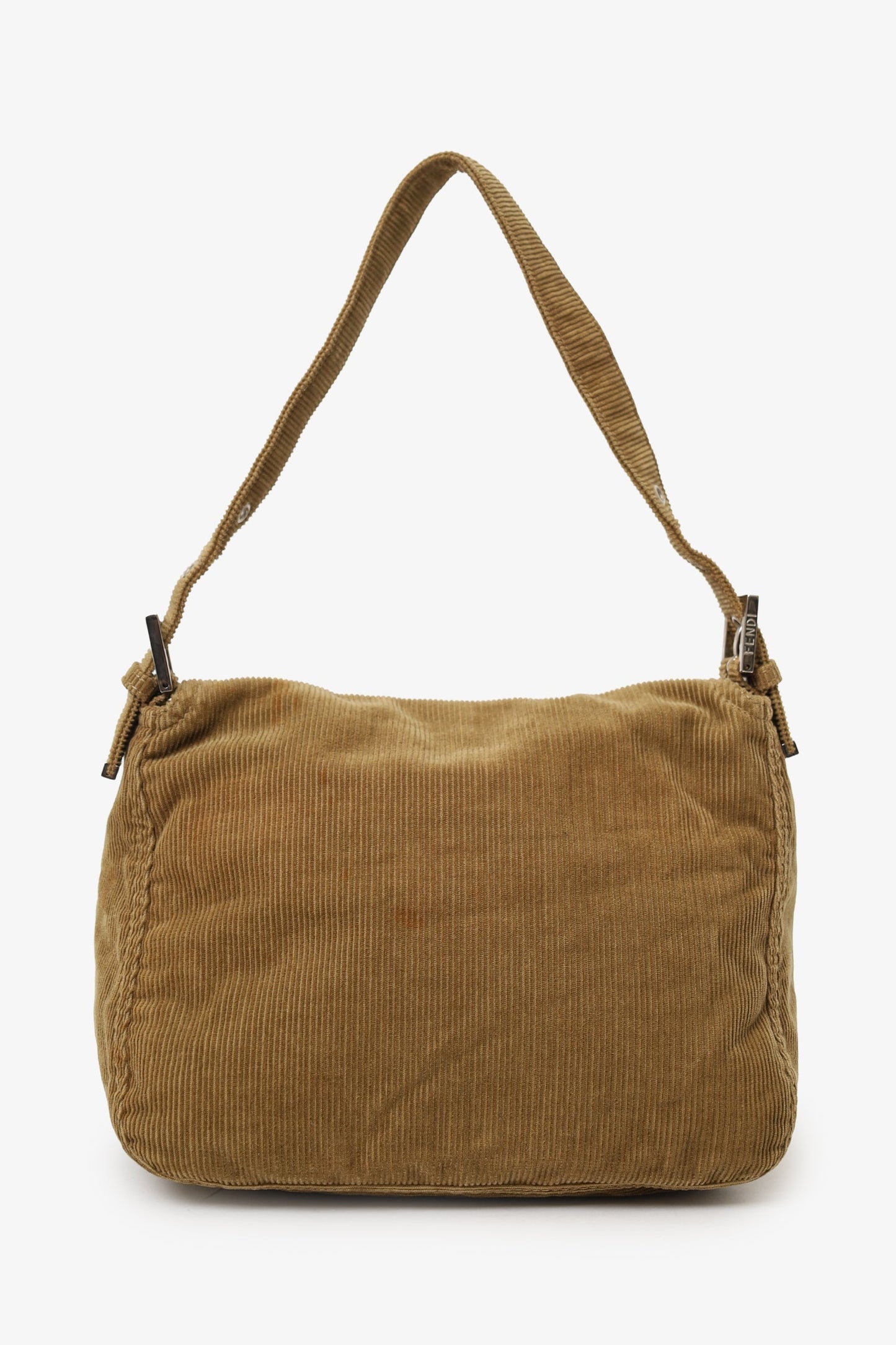Fendi Corduroy Double Baguette Shoulder Bag Brown Flap
