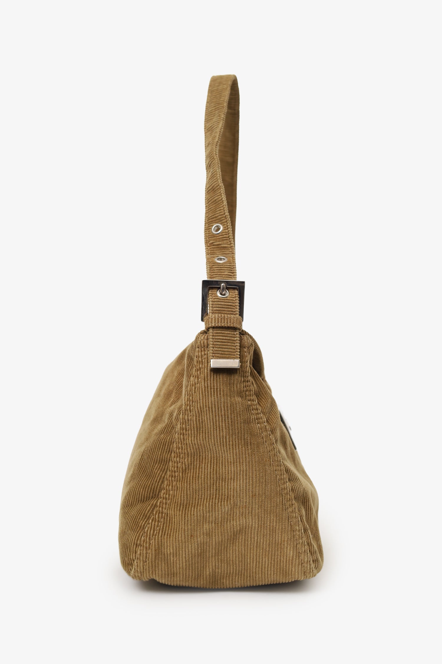 Fendi Corduroy Double Baguette Shoulder Bag Brown Flap