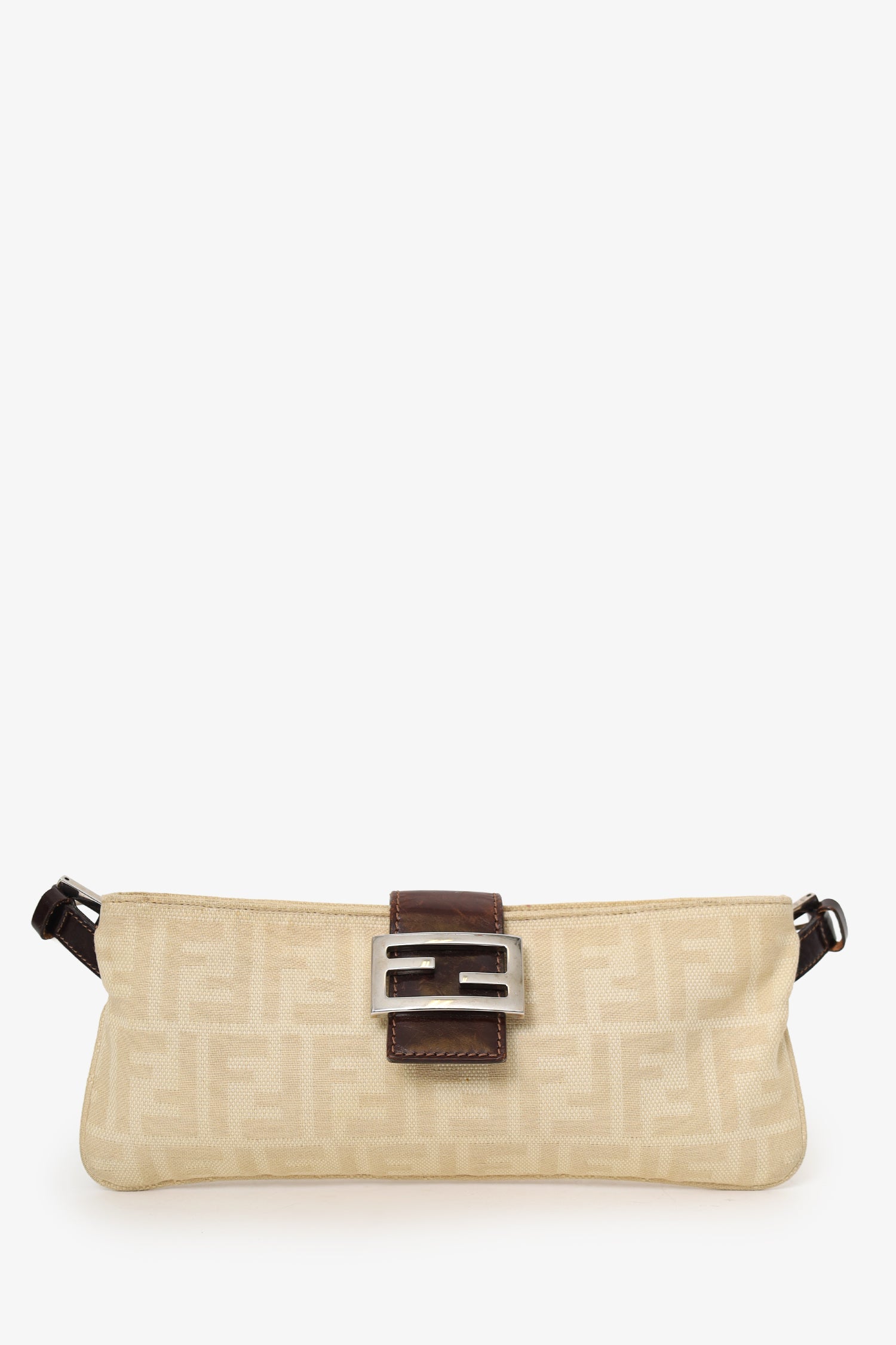 Fendi Shoulder Bag FF Zucca Baguette Pochette Canvas Beige