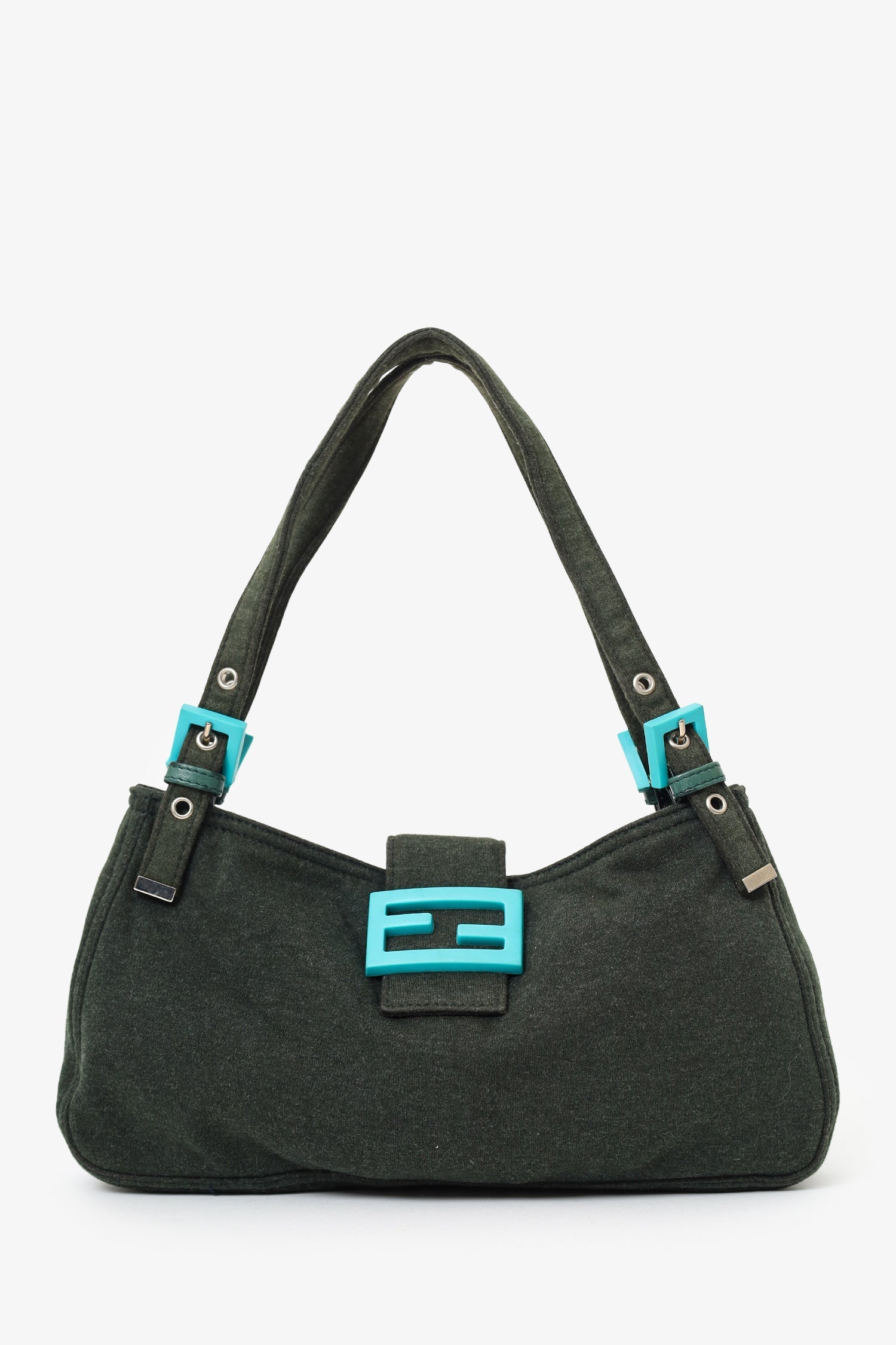 Fendi Jersey Double Strap Mama Baguette Bag Blue Green Shoulder Bag Baguette Bag My185135