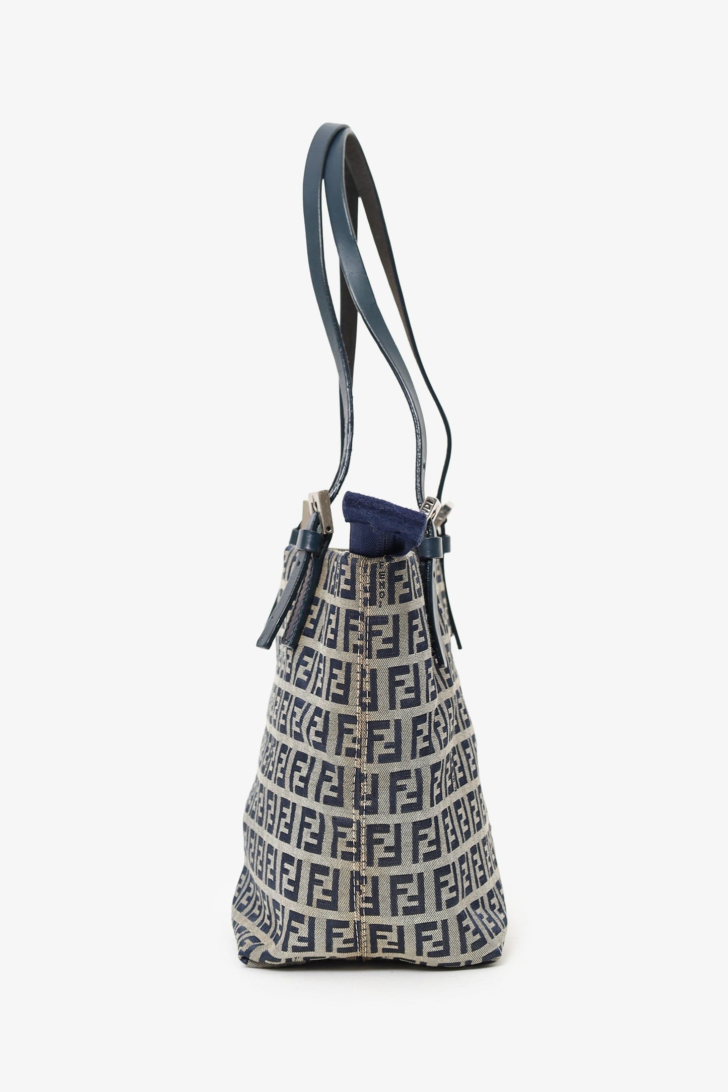 Fendi Grey Ff Zucca Bag Canvas Gray Navy Bucket Bag