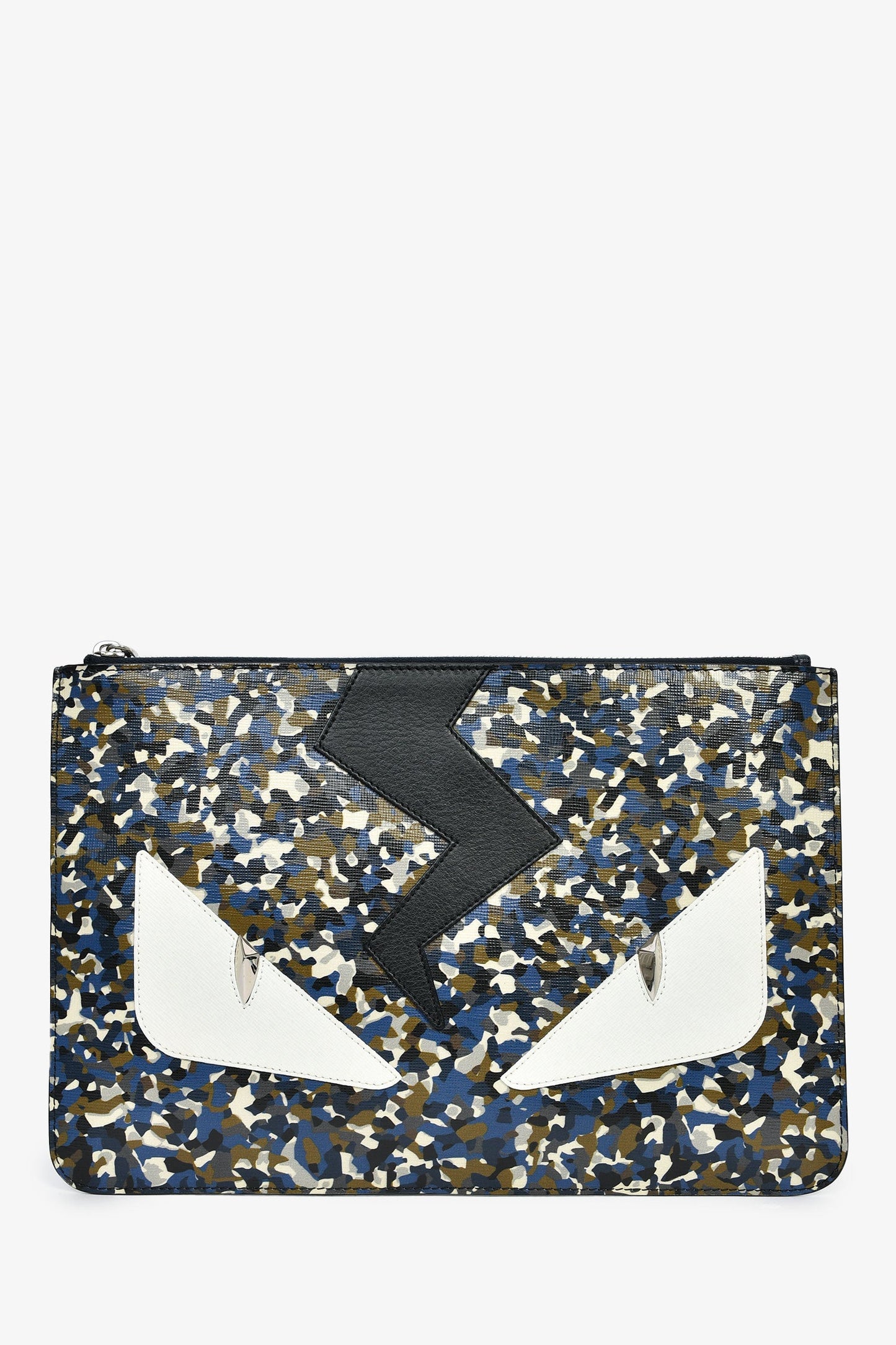 Fendi Handbag Monster Eyes Pouch Leather Black White