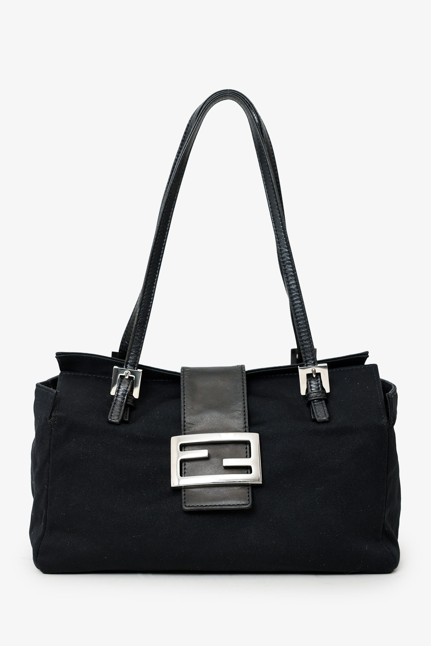 Fendi Fabric Neoprene Baguette Shoulder Bag Black