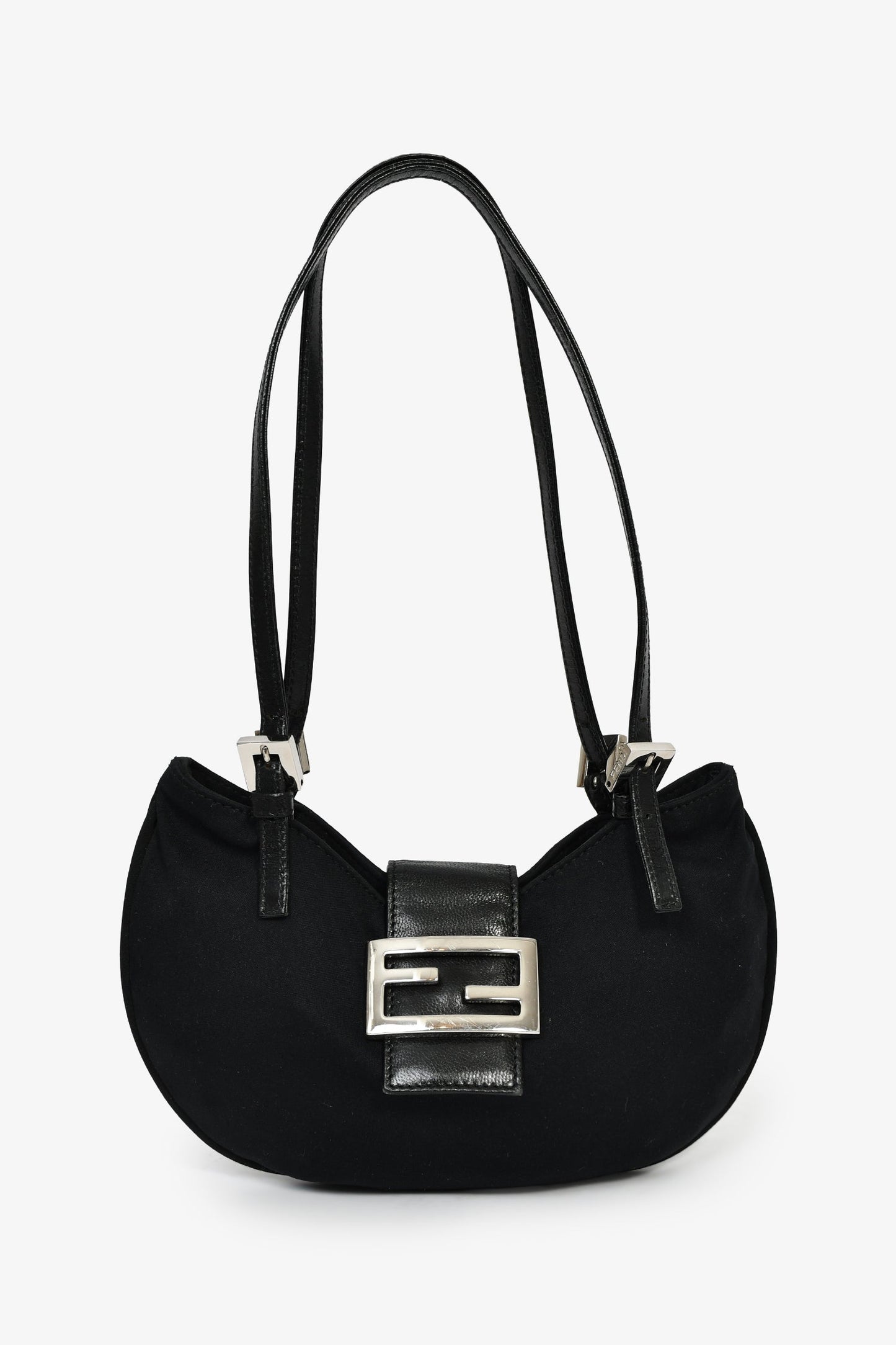 Fendi Fabric Mamma Half Moon Shoulder Bag Black