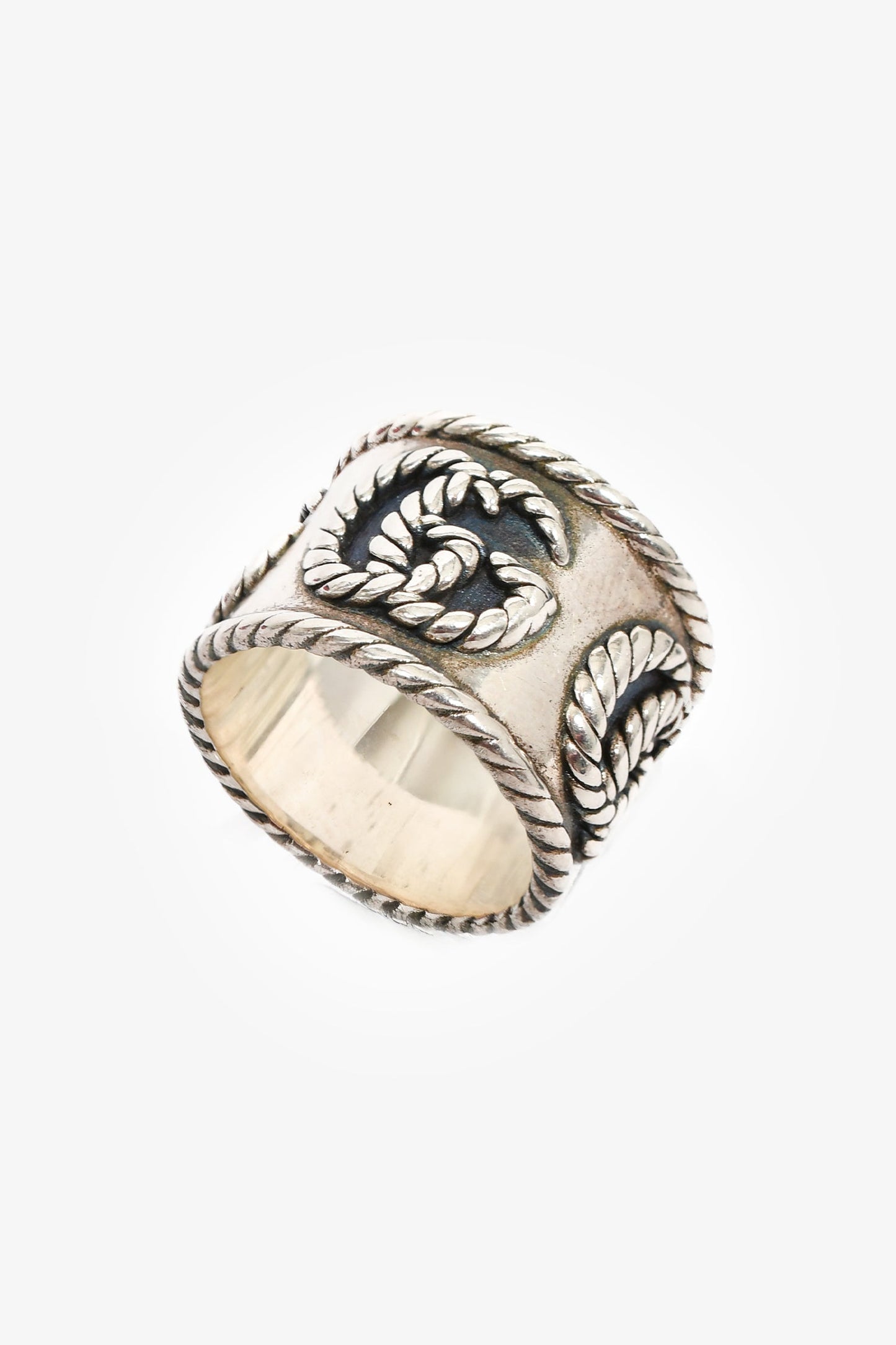 Gucci Sterling Silver Double G Rope Wide Ring Size 10