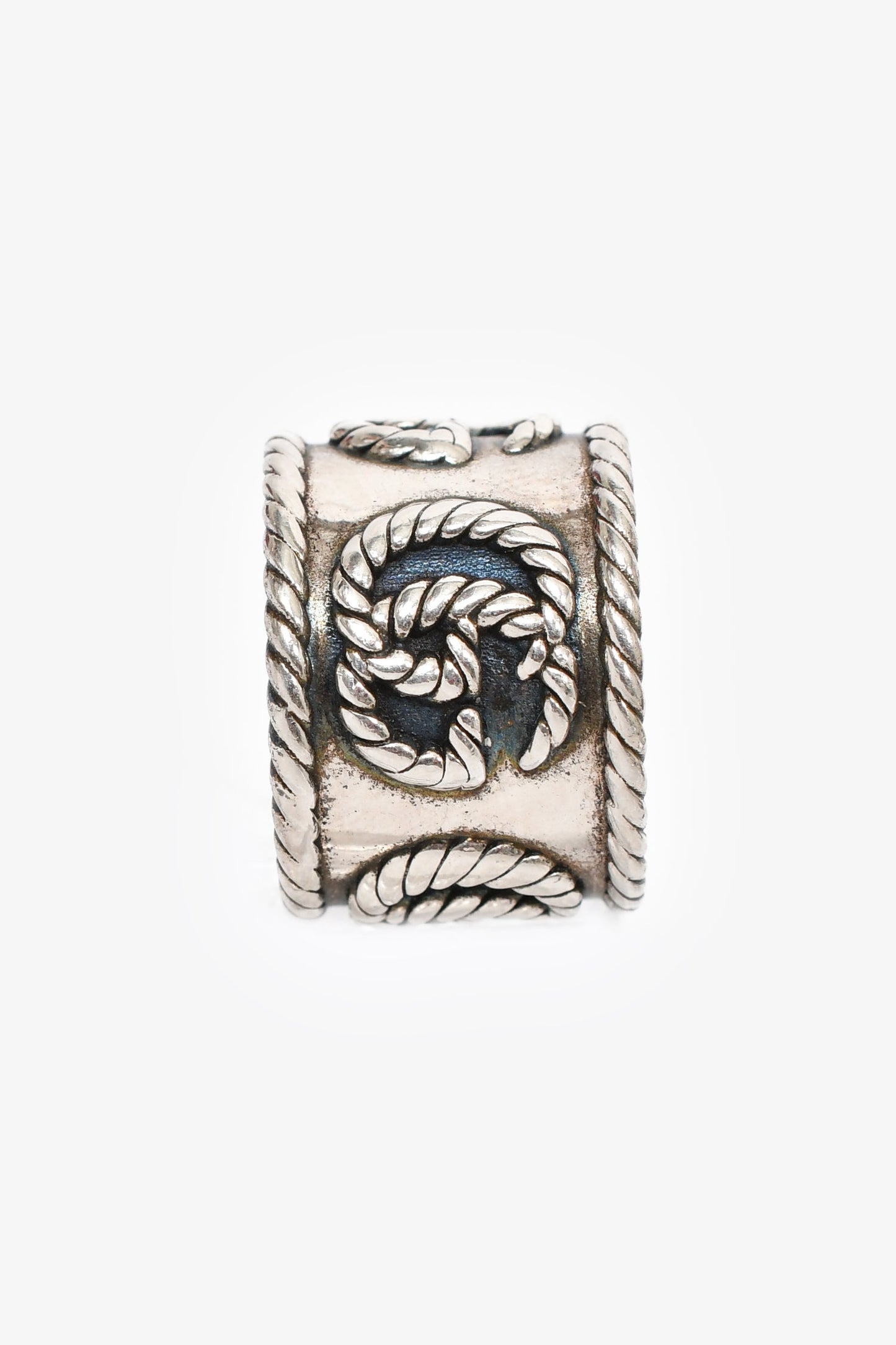 Gucci Sterling Silver Double G Rope Wide Ring Size 10