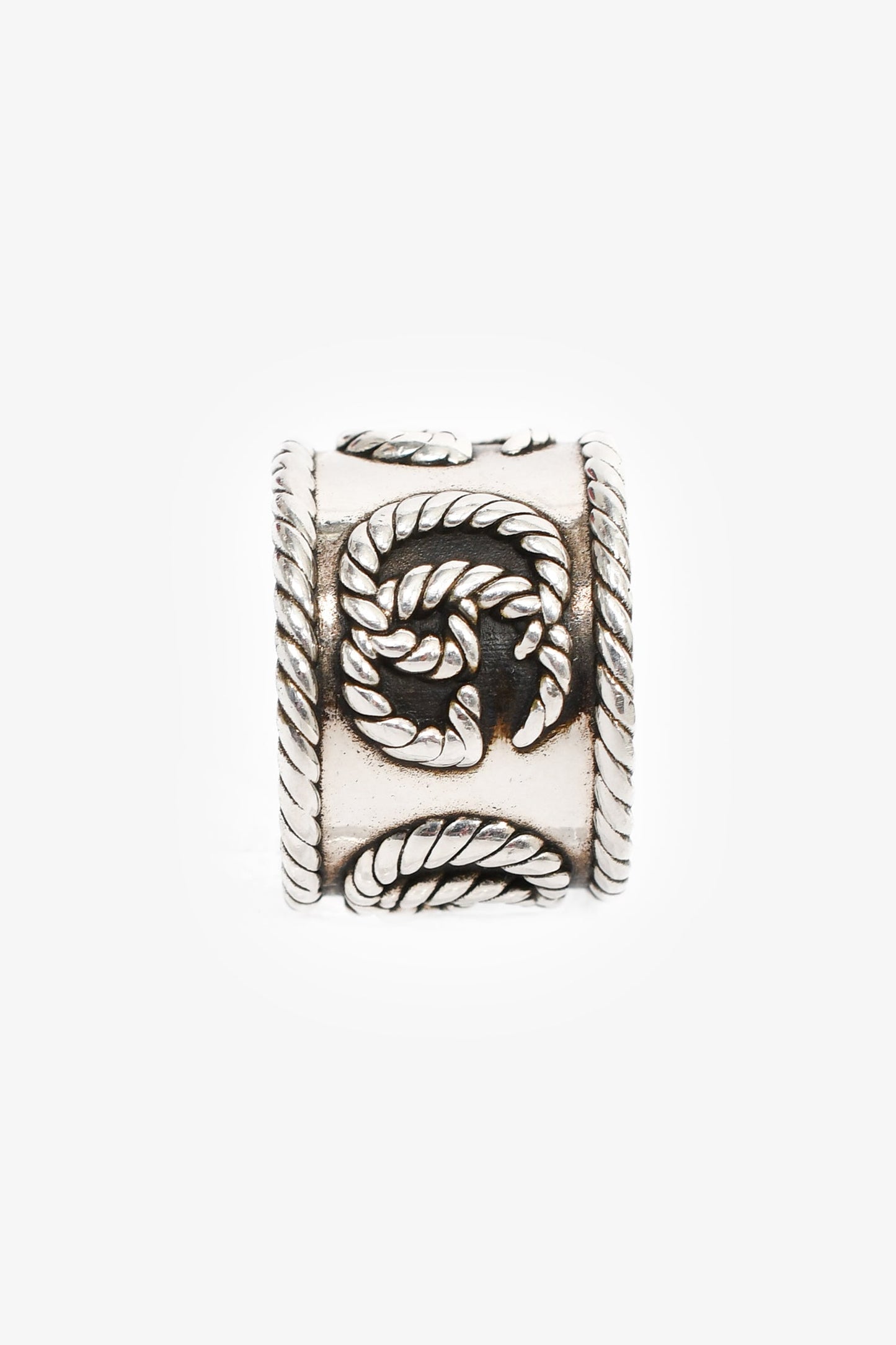 Gucci Sterling Silver GG Marmont Wide Ring Size 10