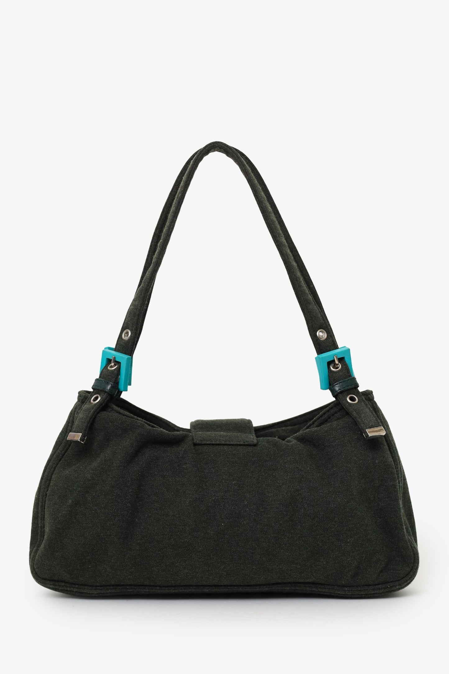 Fendi Jersey Double Strap Mama Baguette Bag Blue Green Shoulder Bag