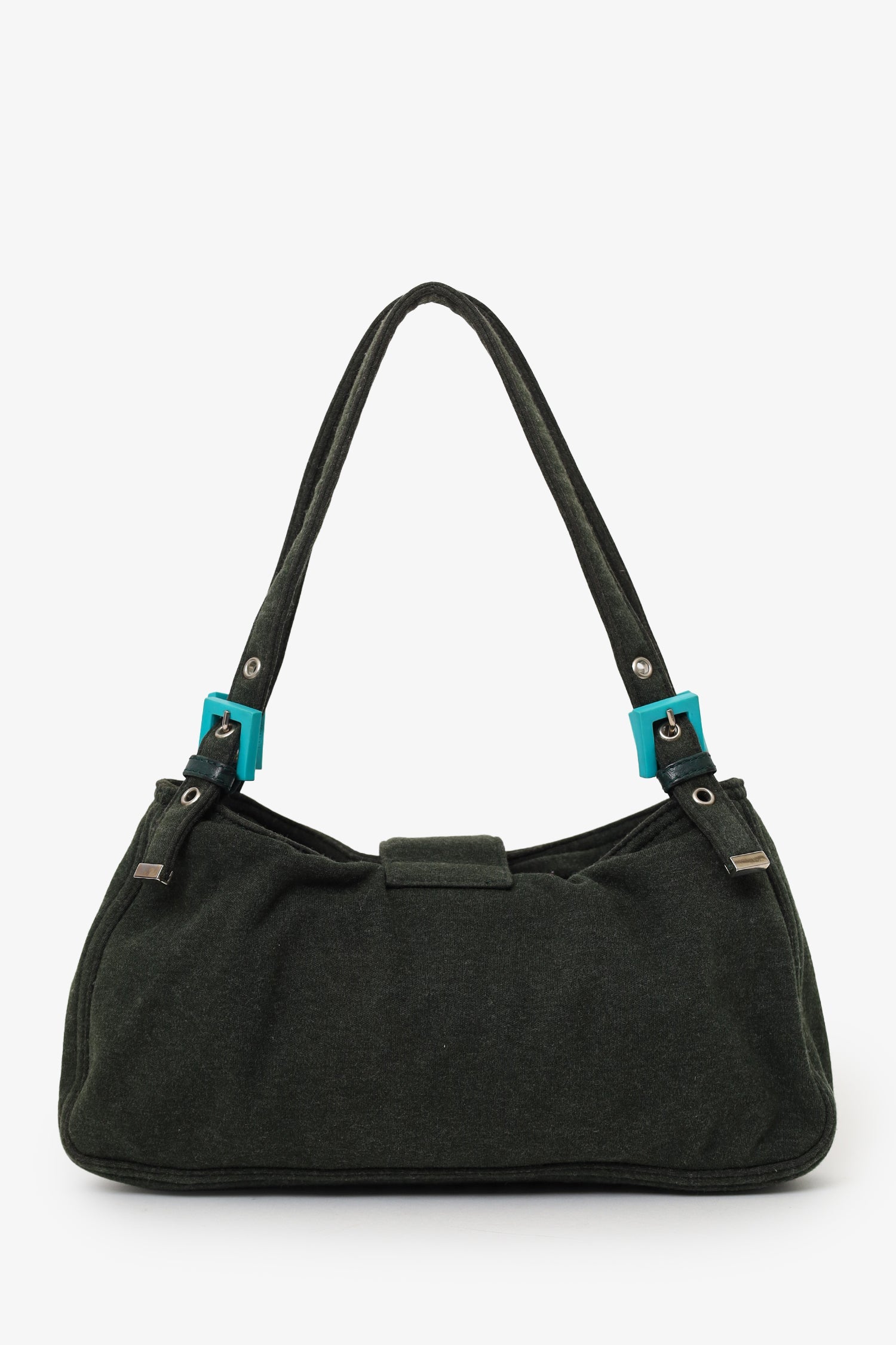 Fendi Jersey Double Strap Mama Baguette Bag Blue Green Shoulder Bag