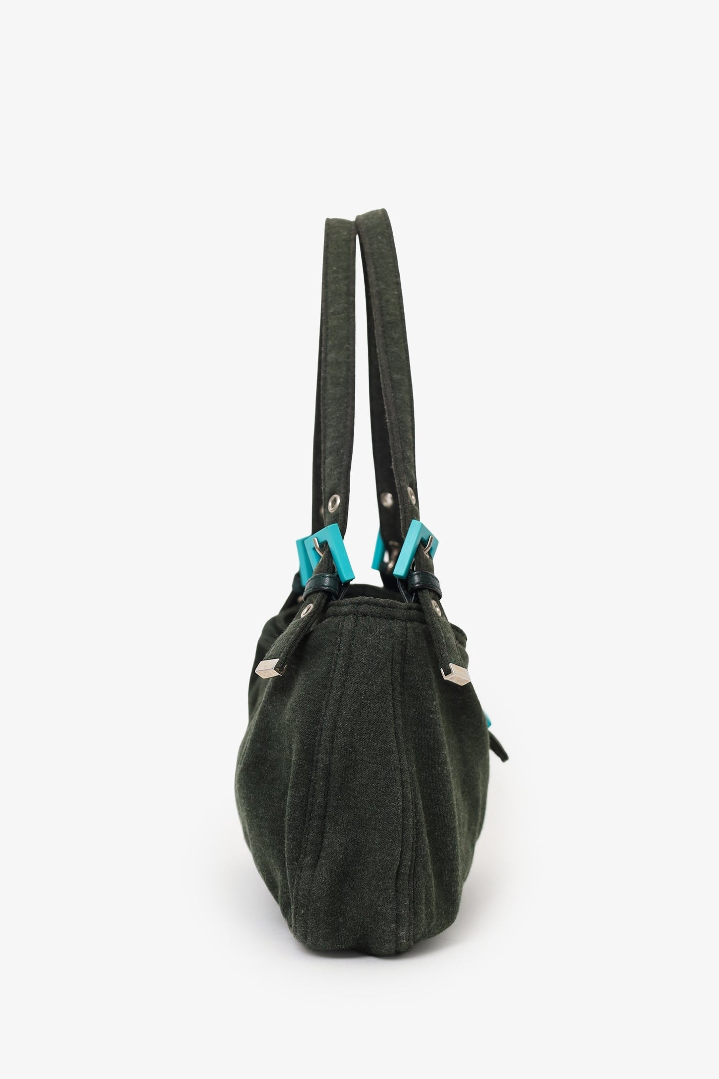 Fendi Jersey Double Strap Mama Baguette Bag Blue Green Shoulder Bag