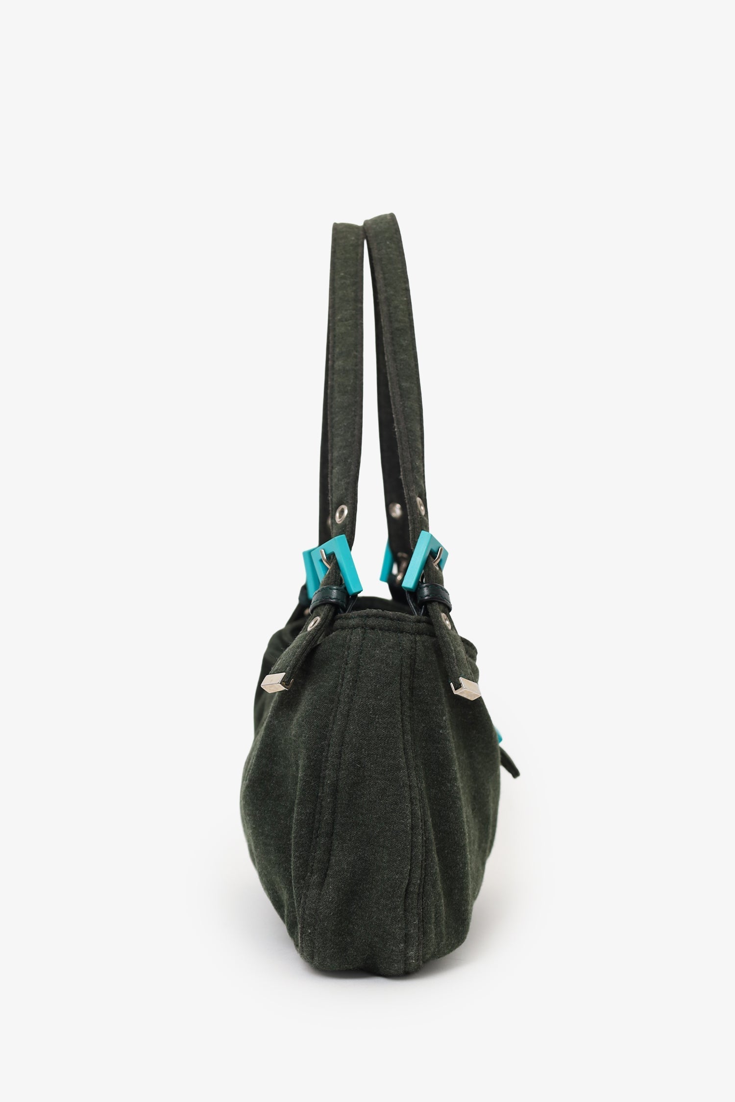 Fendi Jersey Double Strap Mama Baguette Bag Blue Green Shoulder Bag