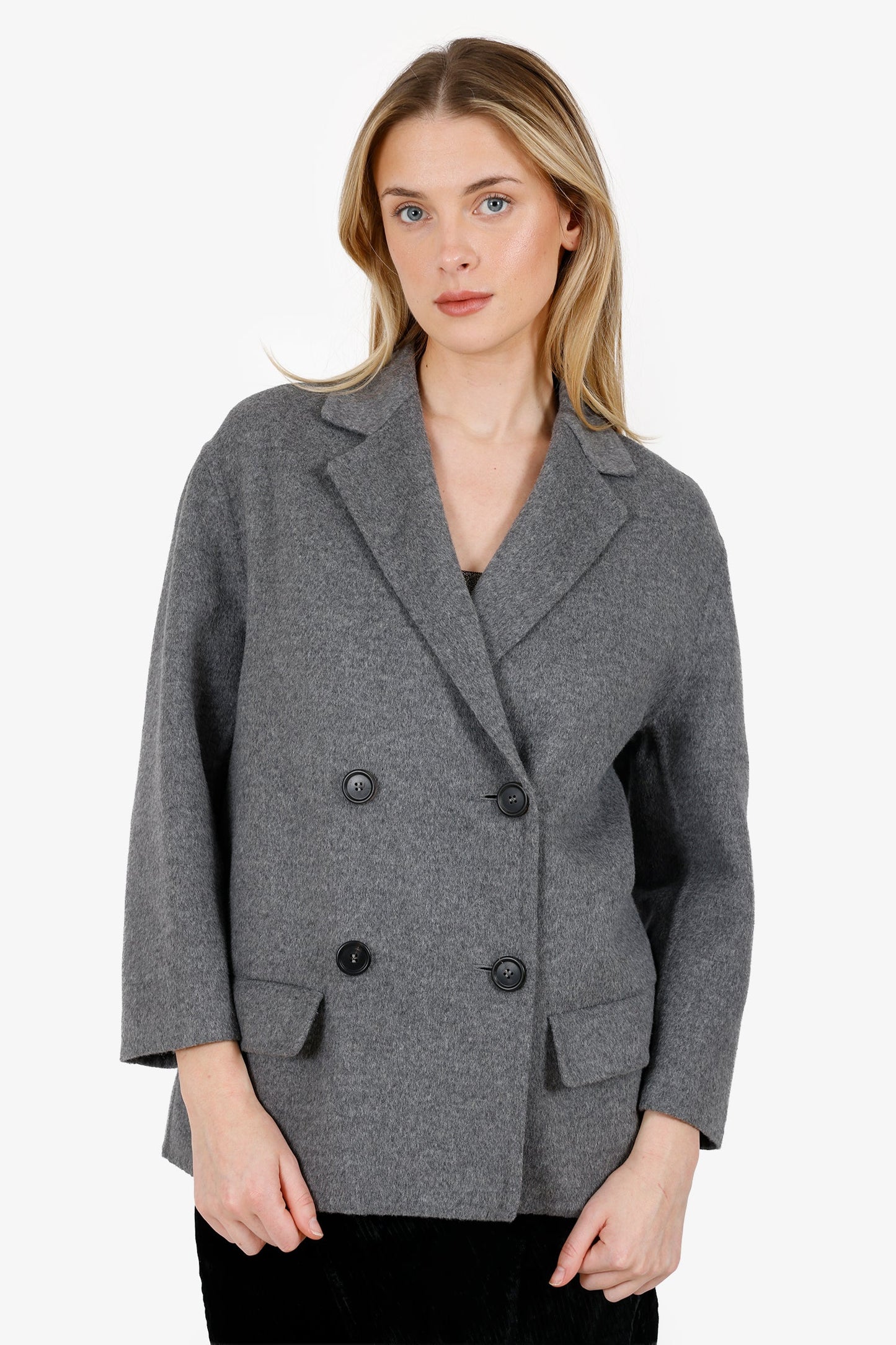 Prada Handbag Grey Wool Angora Double Breasted Blazer Gray