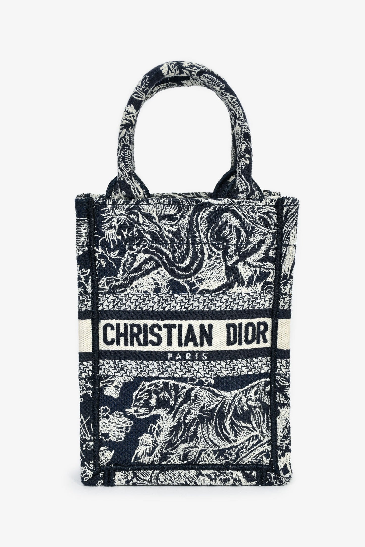Dior Tote Bag Christian 'Toile de Jouy' Vertical Book Cream Navy Mini