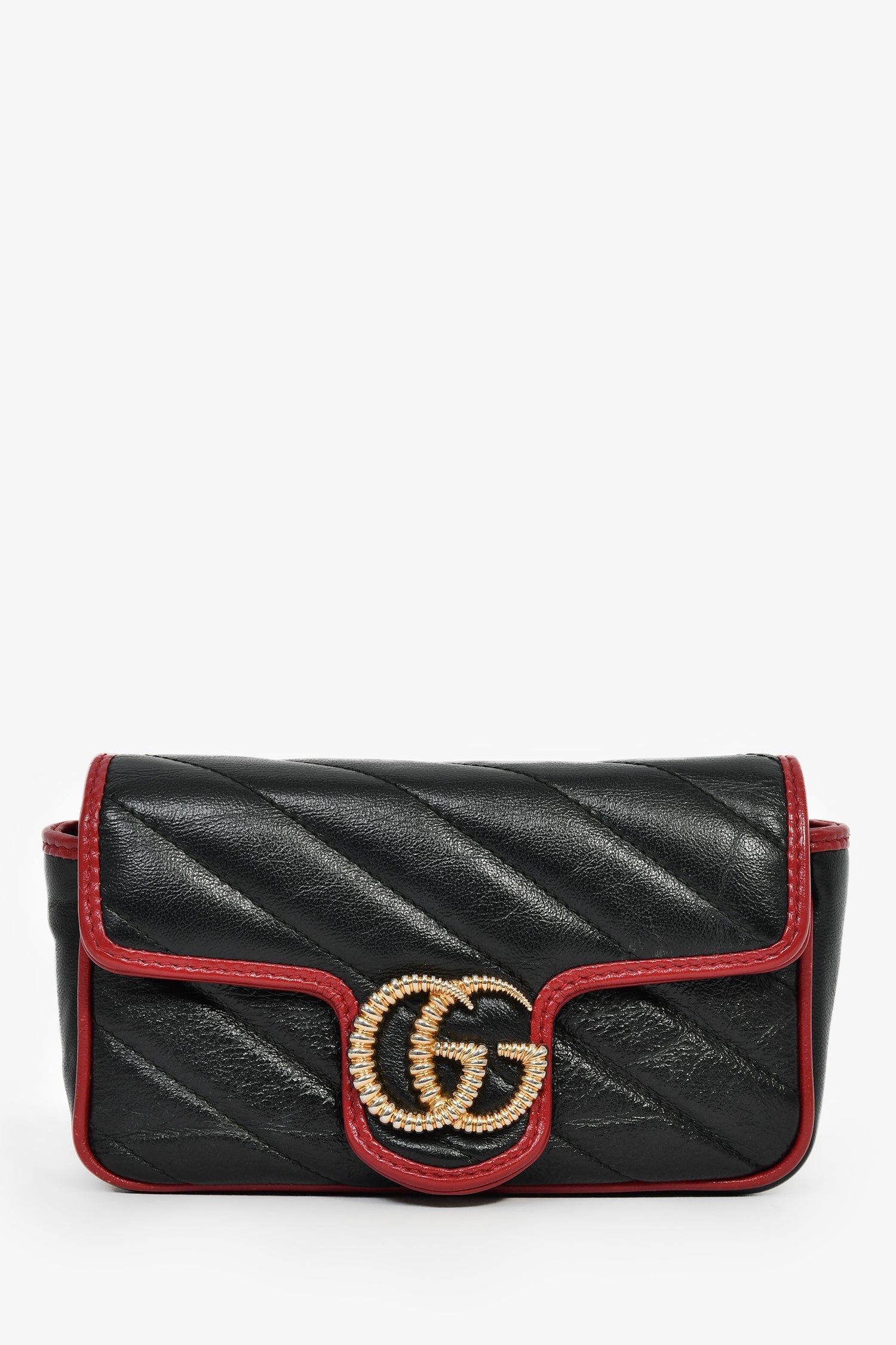 Gucci Black/Red Quilted Leather Torchon Marmont Super Mini Crossbody Bag