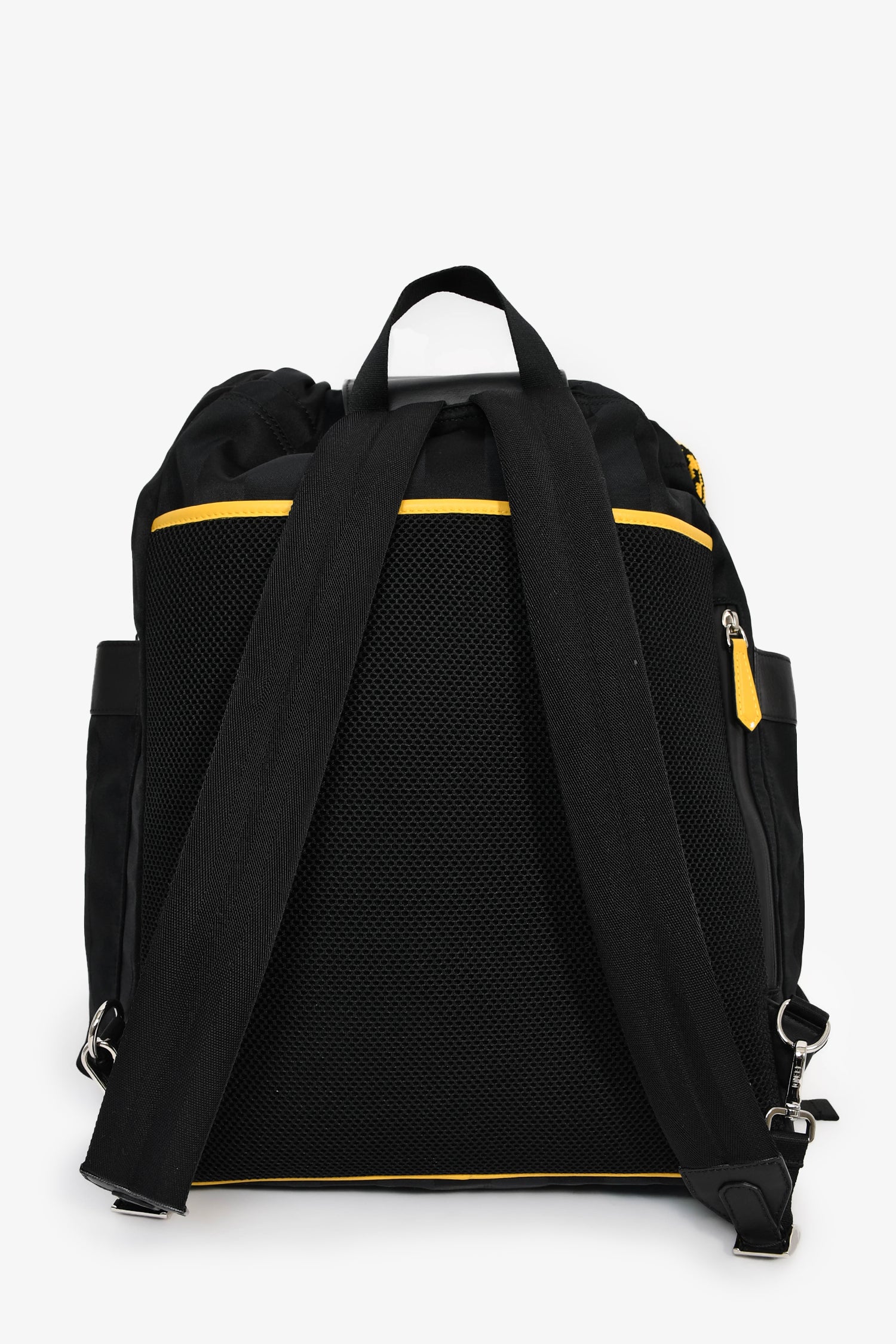 Fendi Pequin Drawstring Backpack Leather Nylon Black