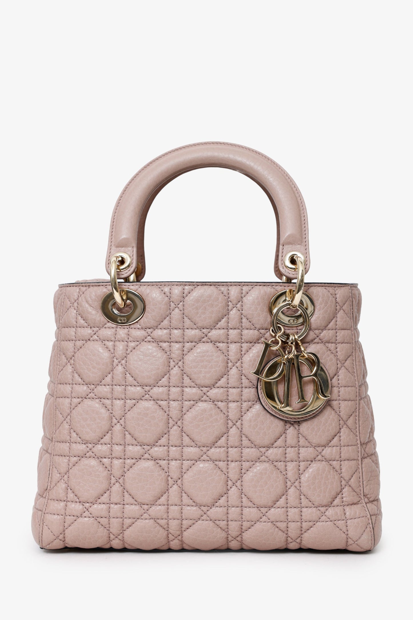 Dior Handbag Christian Powder Supple Lady with Strap Pink Medium