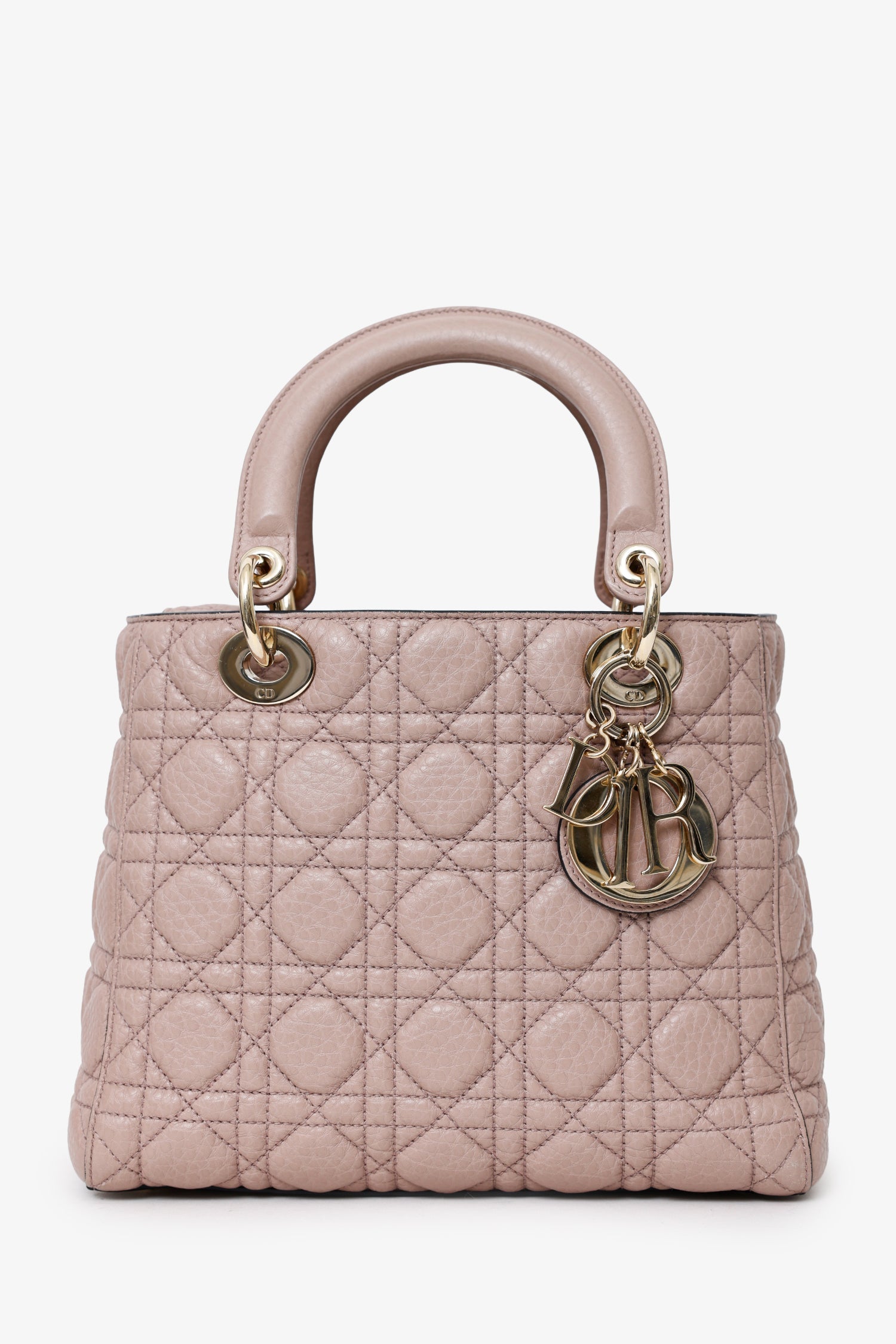 Dior Handbag Christian Powder Supple Lady with Strap Pink Medium