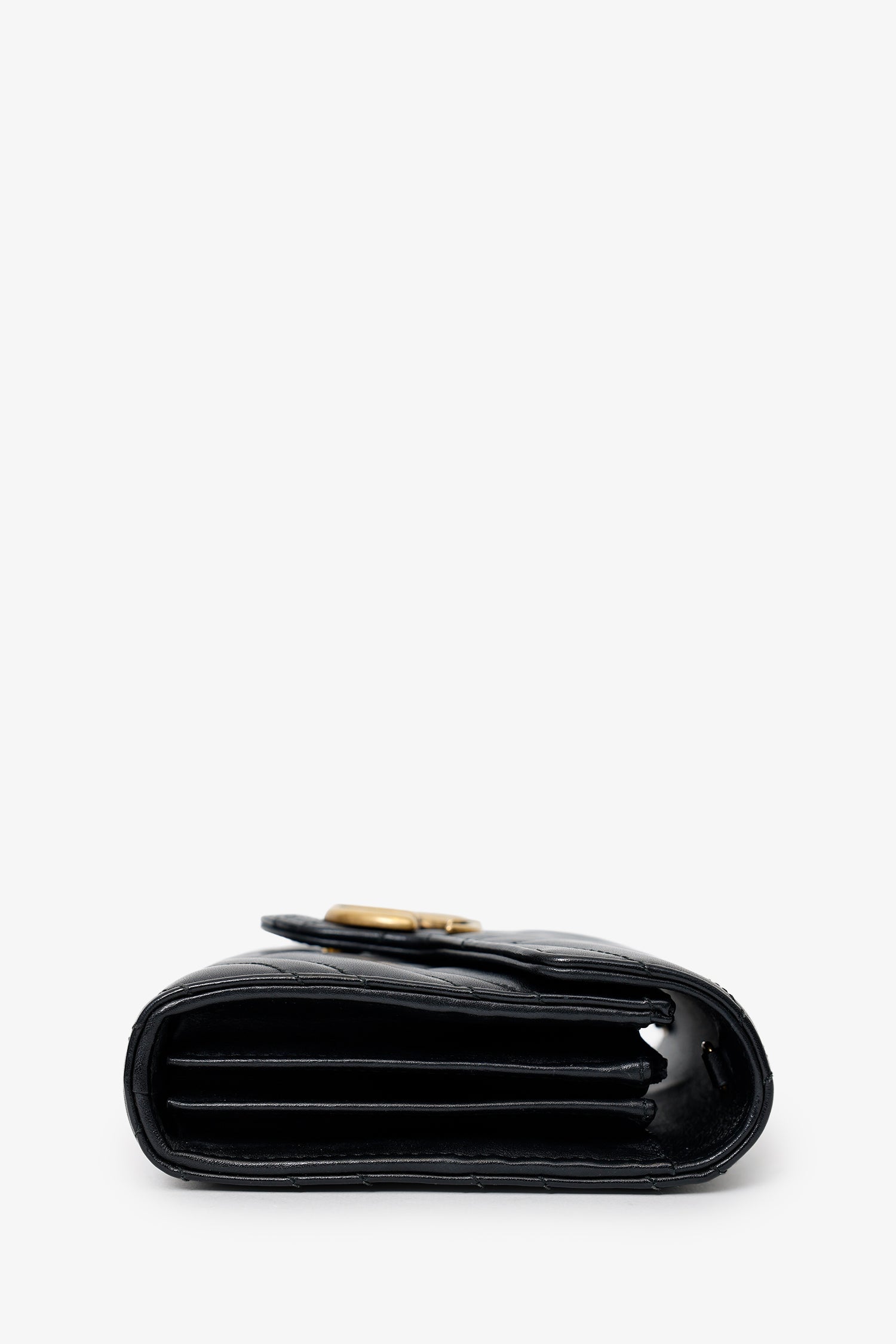 Gucci Black Leather Chevron GG Marmont Wallet on Chain
