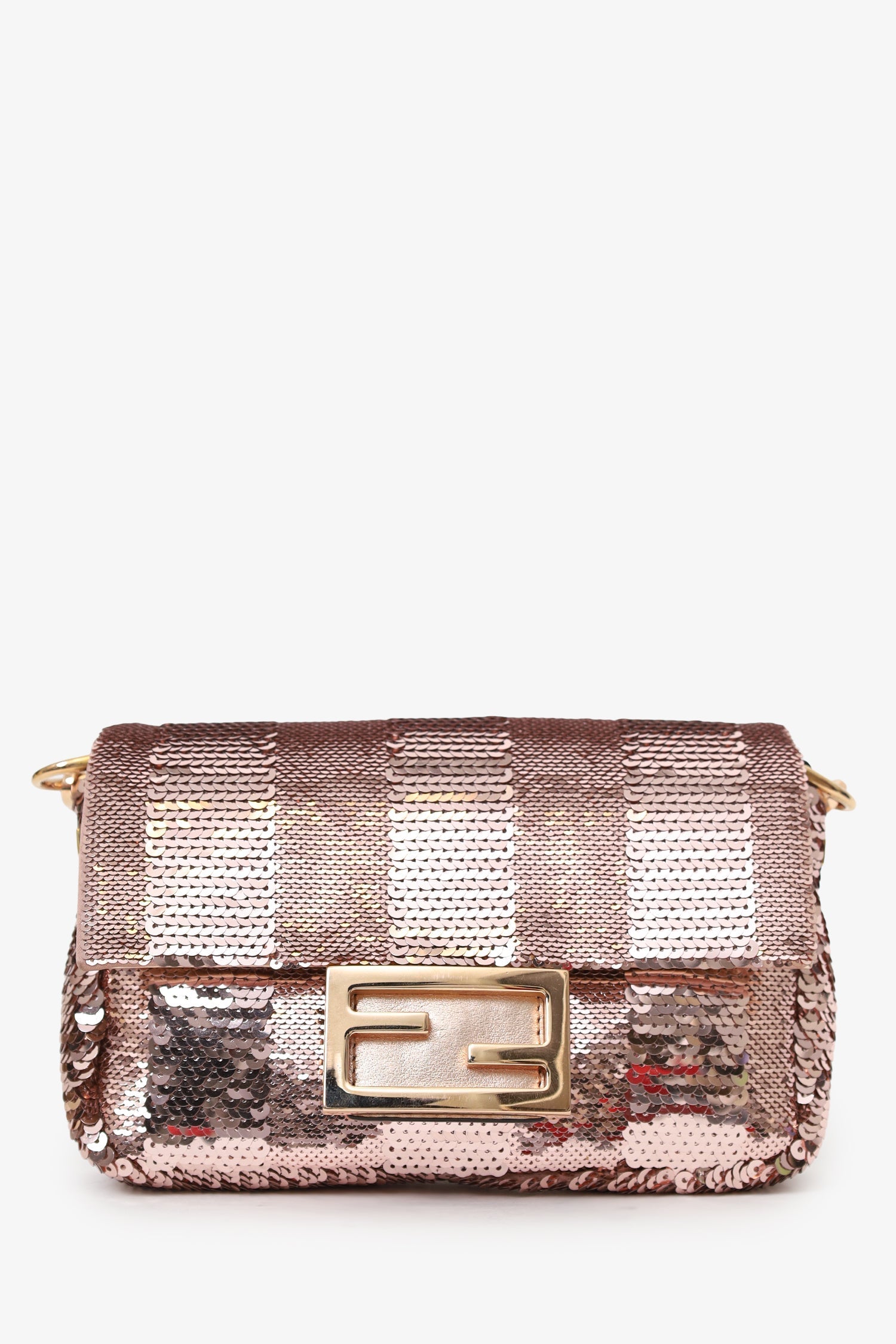 Fendi Crossbody Bag Sequin FF Baguette Bag With Strap Pink Mini Shoulder Bag