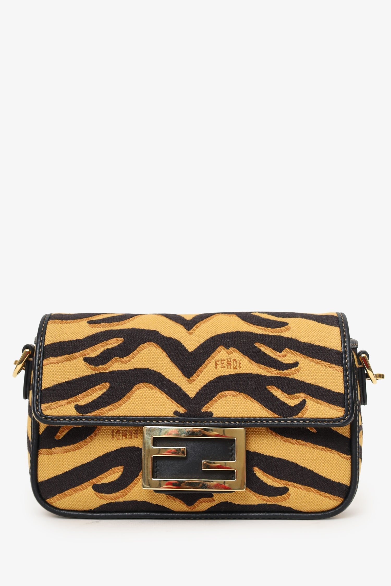 Fendi Tiger Baguette Bag Canvas Embroidered Shoulder Bag