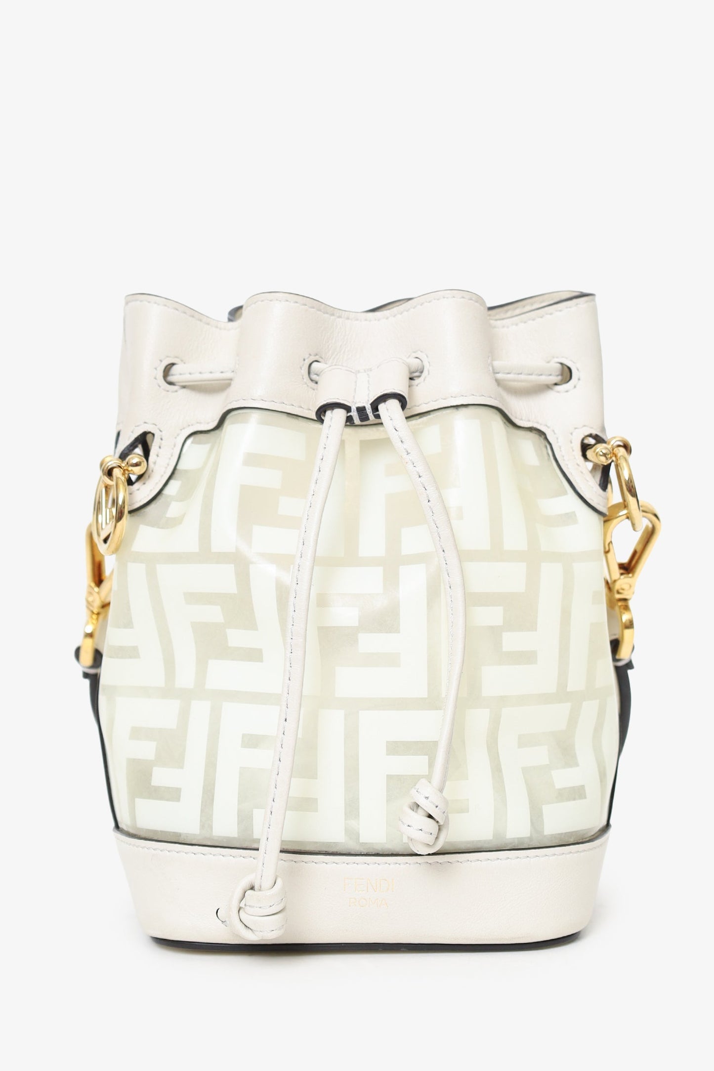 Fendi Zucca Print Vinyl Mon Tresor Bag Leather White Mini Bucket Bag