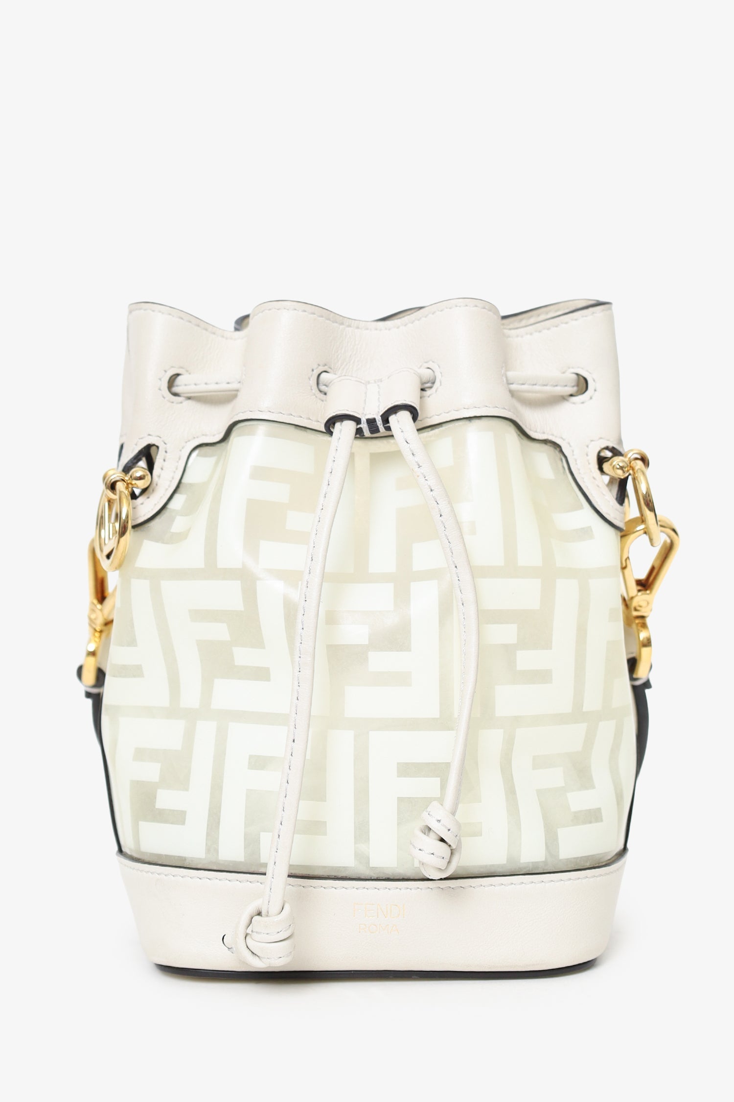Fendi Zucca Print Vinyl Mon Tresor Bag Leather White Mini Bucket Bag
