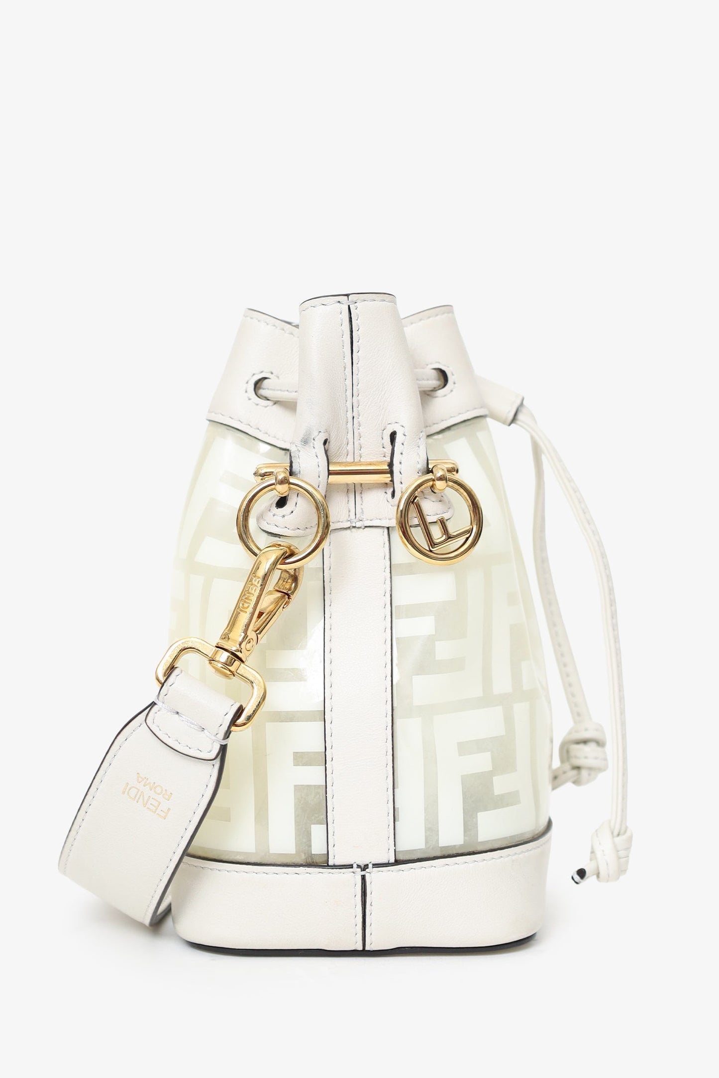 Fendi Zucca Print Vinyl Mon Tresor Bag Leather White Mini Bucket Bag