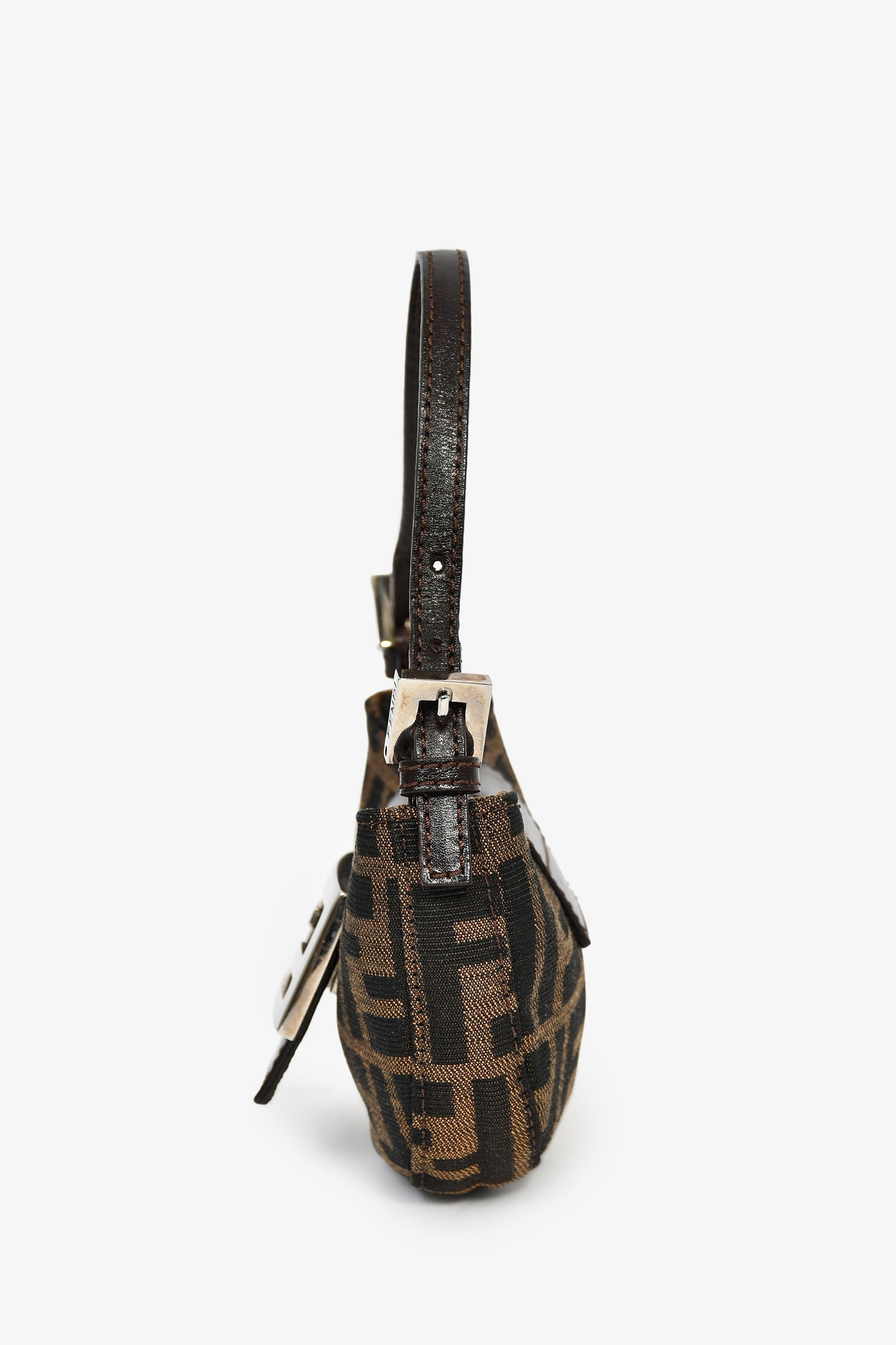 Fendi Zucca Print Half Moon Shoulder Bag Canvas Brown Mini