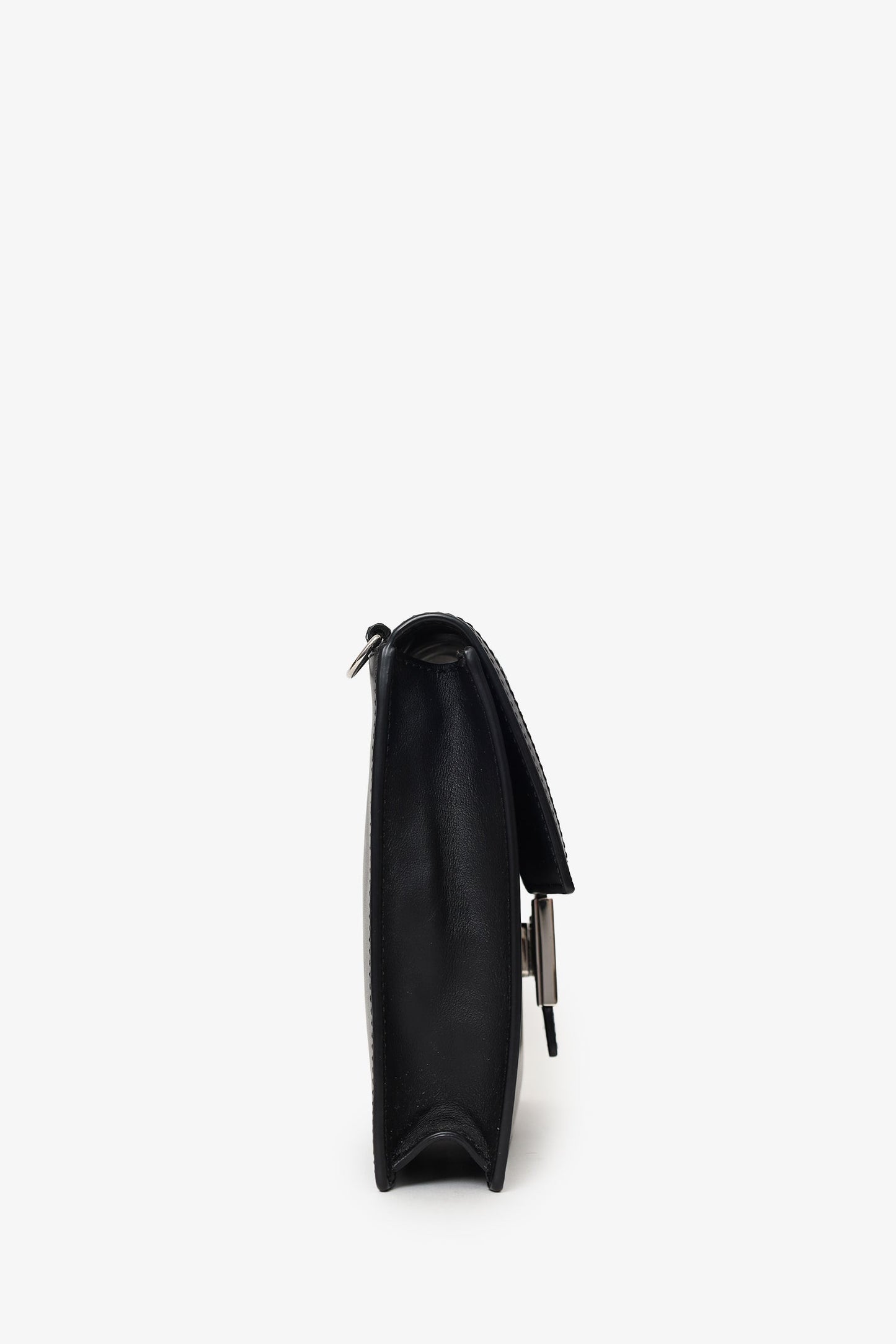 Fendi Calfskin Ff Flat Baguette Crossbody Canvas Black Beige Shoes